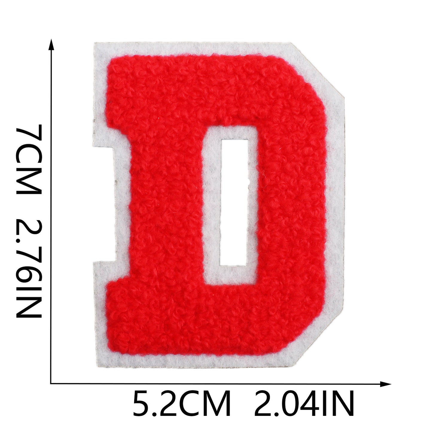 Iron-On Chenille Letter Patch – 7cm Tall, White Base with Red Letter