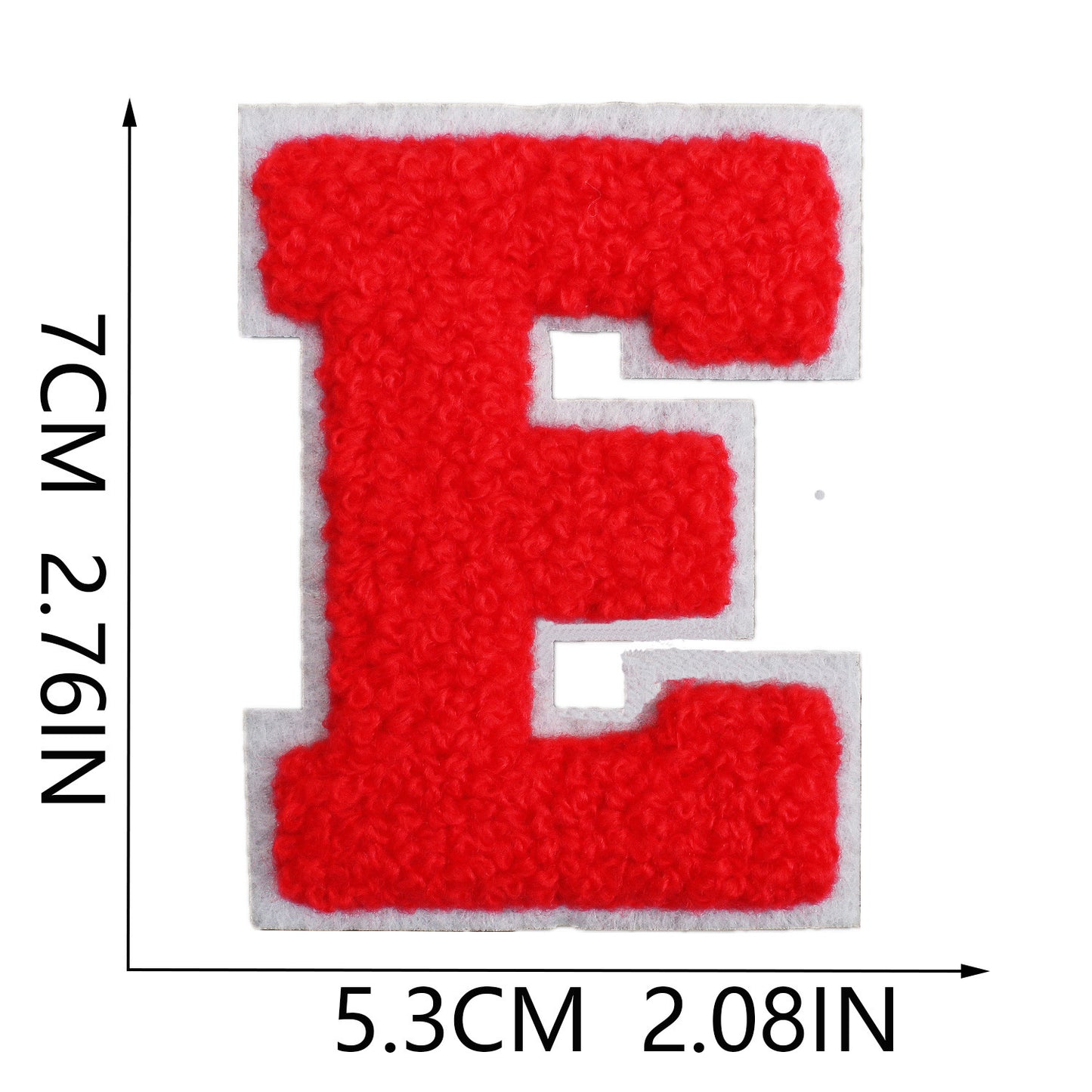 Iron-On Chenille Letter Patch – 7cm Tall, White Base with Red Letter