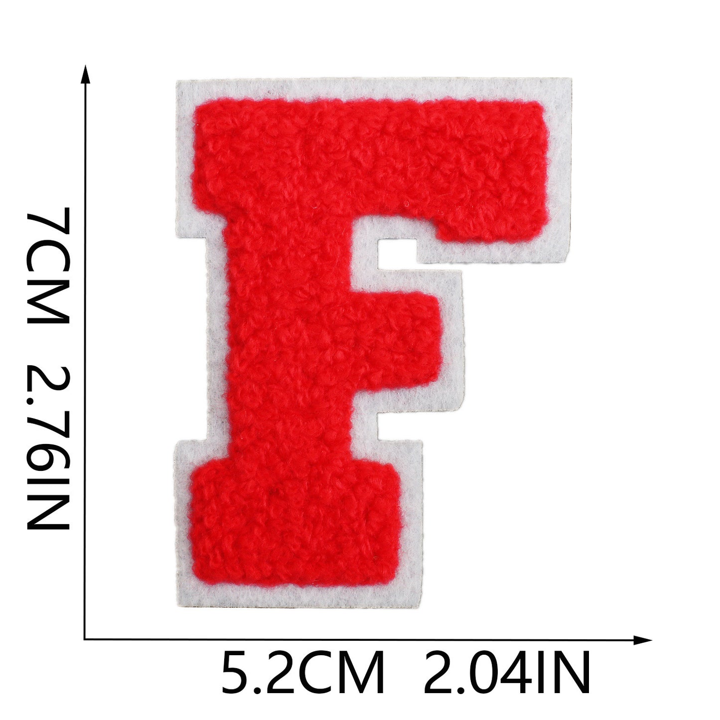 Iron-On Chenille Letter Patch – 7cm Tall, White Base with Red Letter