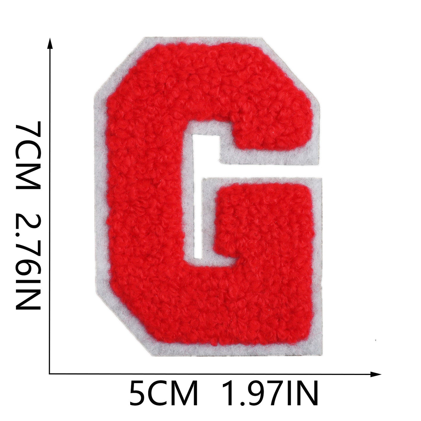 Iron-On Chenille Letter Patch – 7cm Tall, White Base with Red Letter