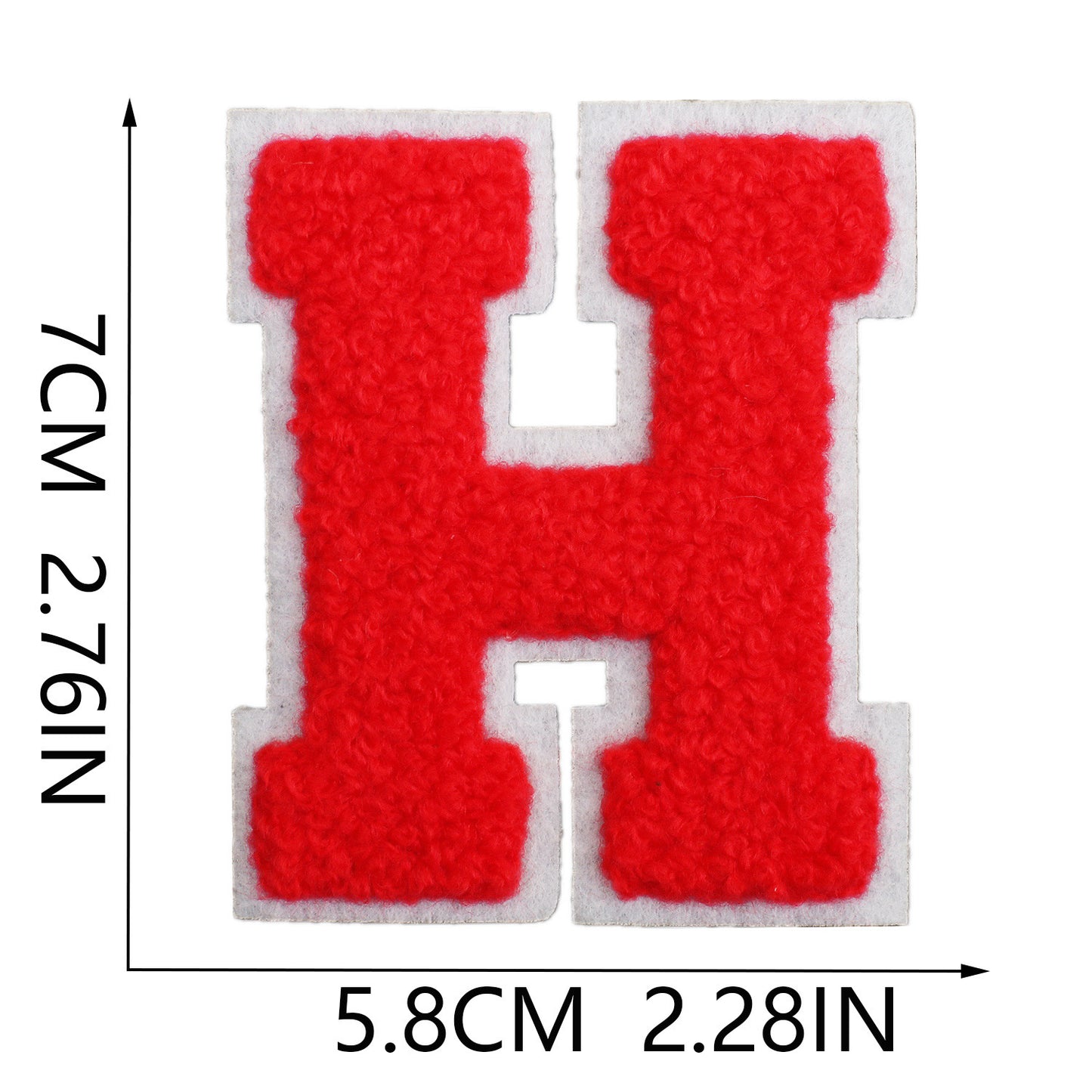 Iron-On Chenille Letter Patch – 7cm Tall, White Base with Red Letter