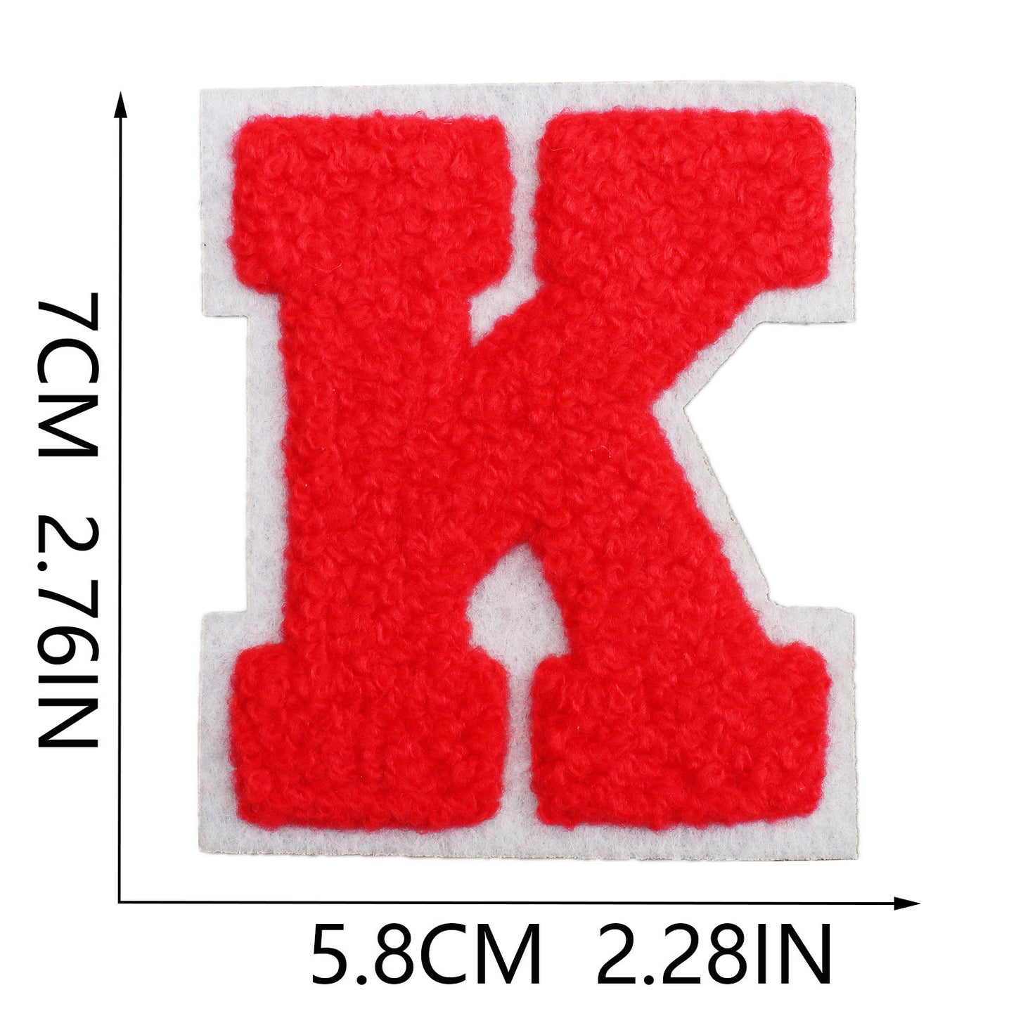 Iron-On Chenille Letter Patch – 7cm Tall, White Base with Red Letter