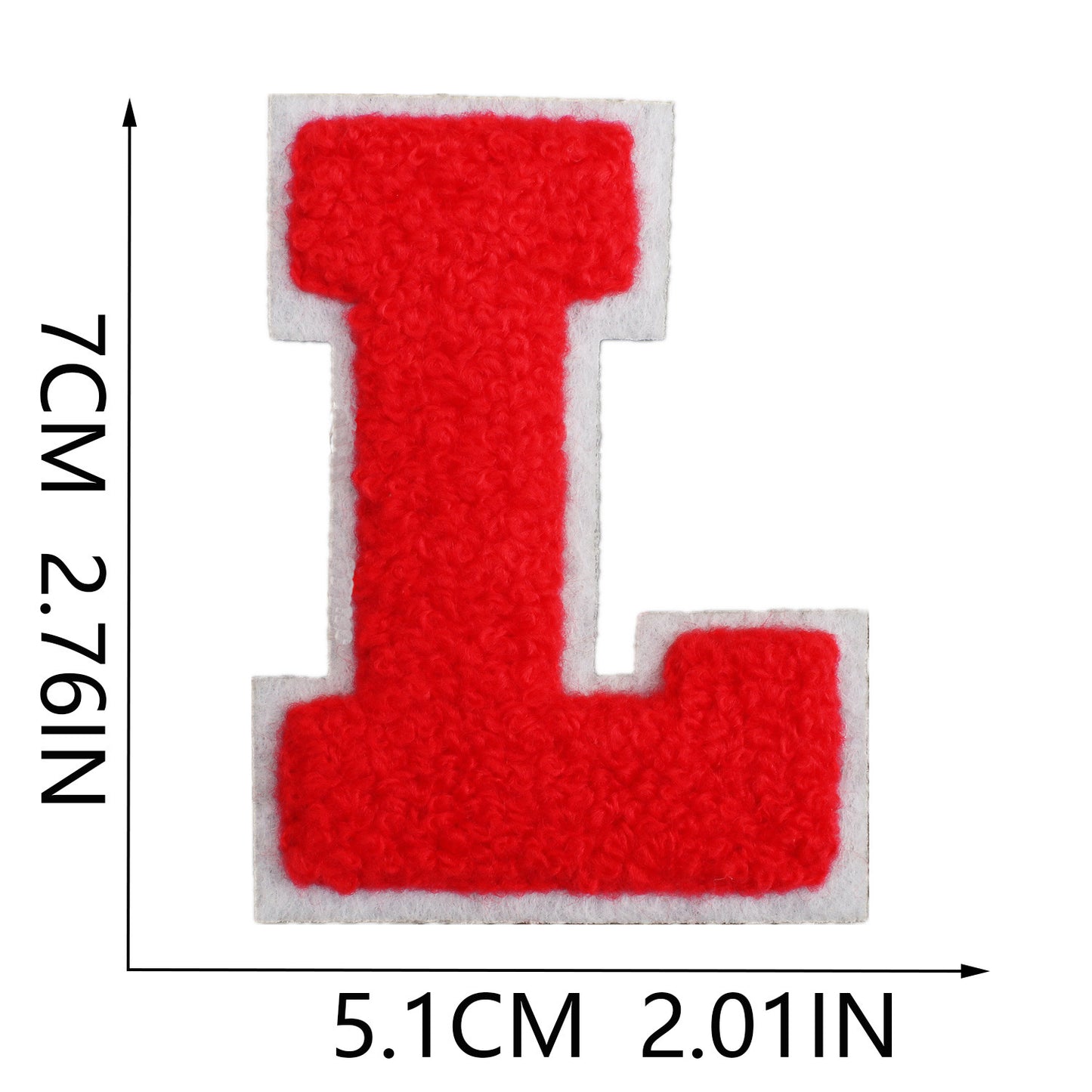 Iron-On Chenille Letter Patch – 7cm Tall, White Base with Red Letter