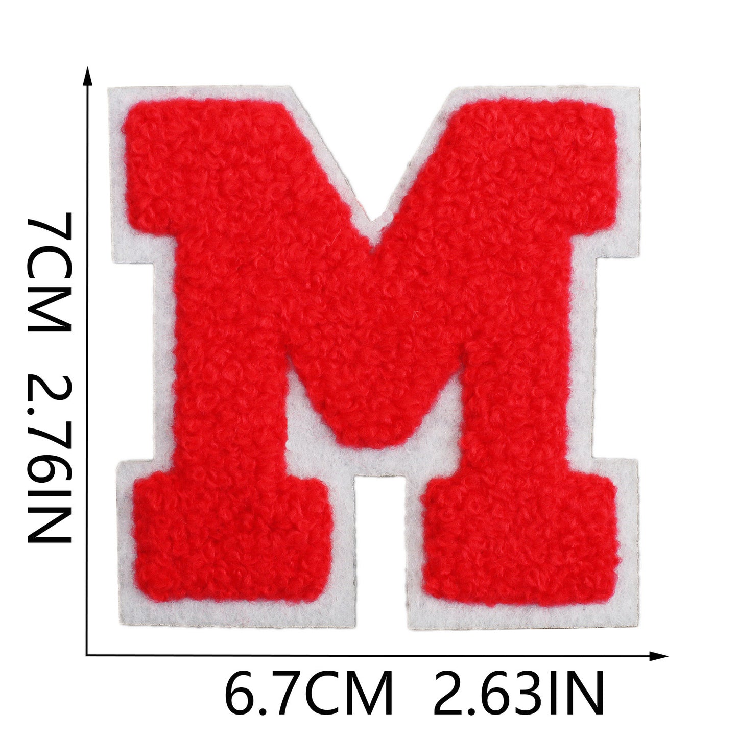 Iron-On Chenille Letter Patch – 7cm Tall, White Base with Red Letter