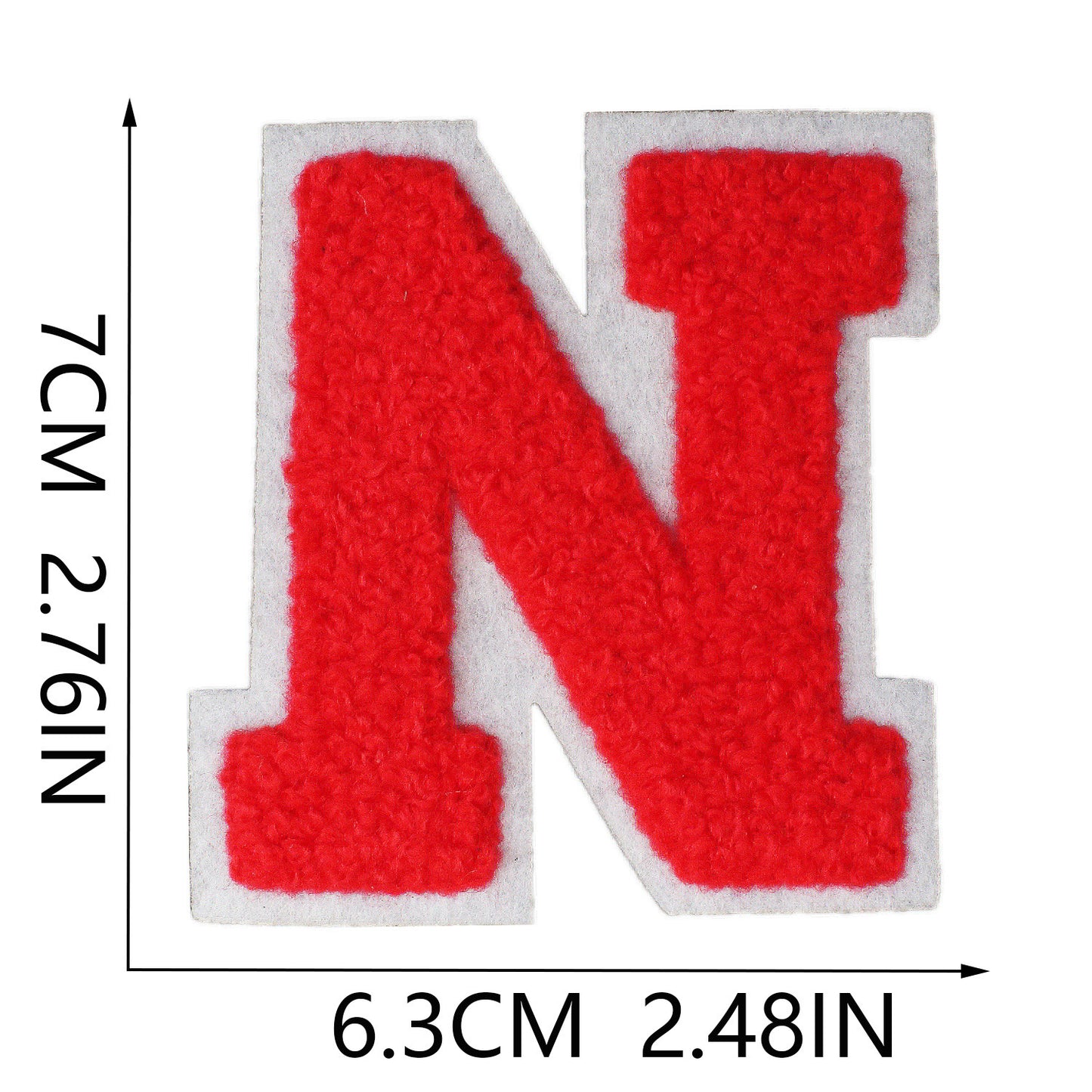 Iron-On Chenille Letter Patch – 7cm Tall, White Base with Red Letter