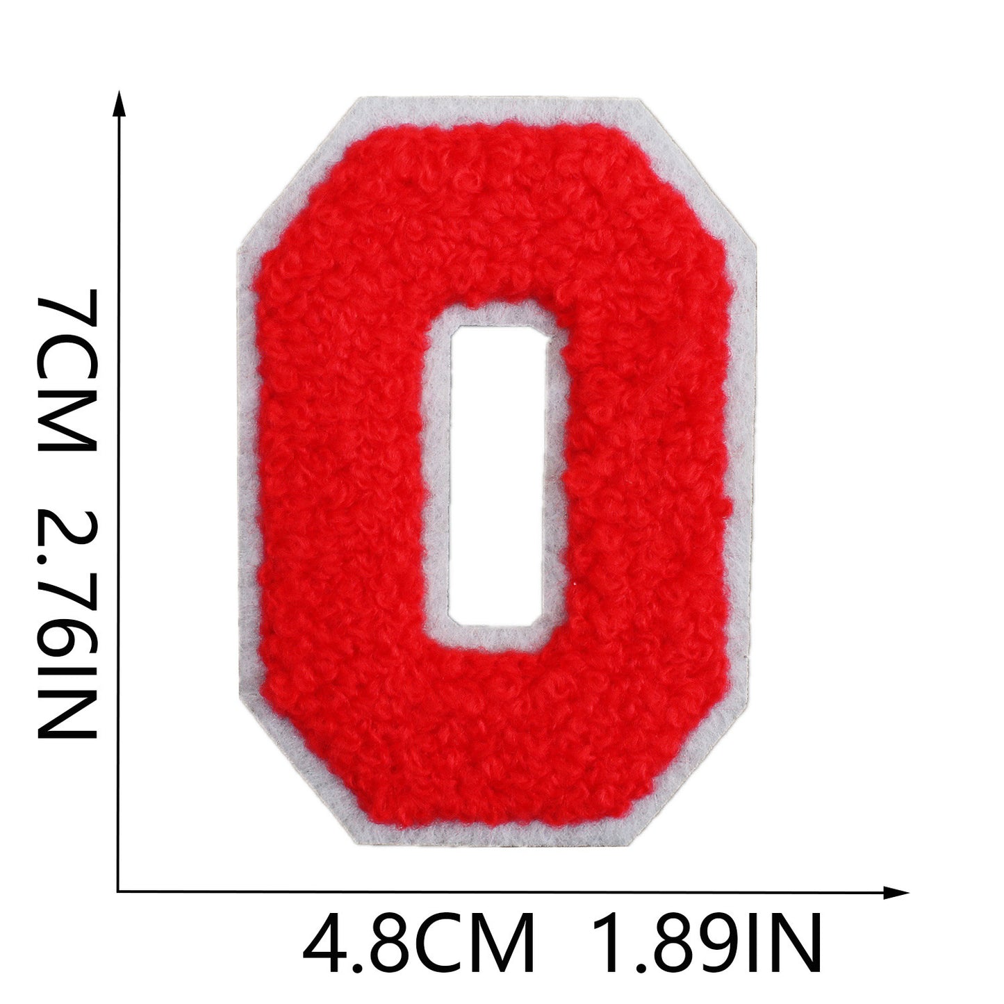 Iron-On Chenille Letter Patch – 7cm Tall, White Base with Red Letter