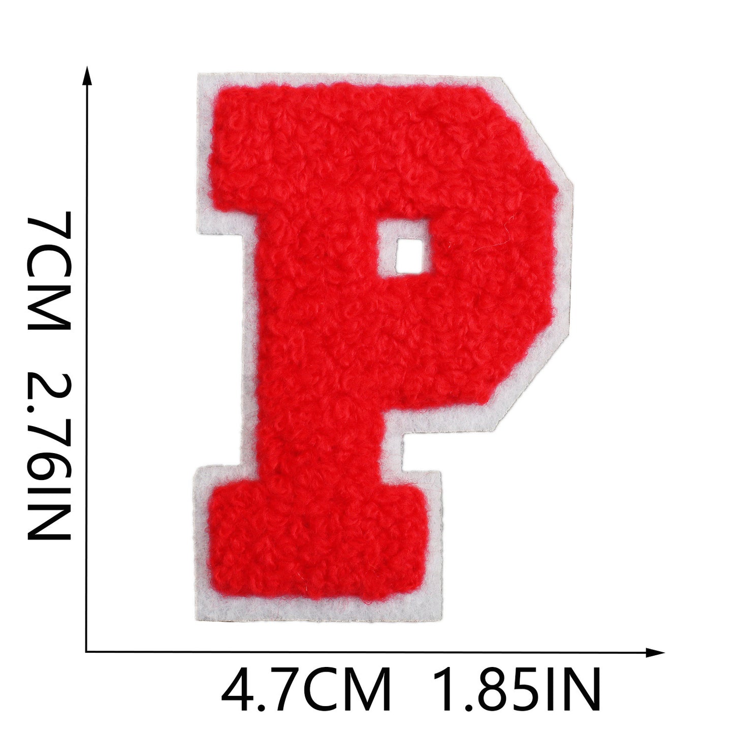 Iron-On Chenille Letter Patch – 7cm Tall, White Base with Red Letter