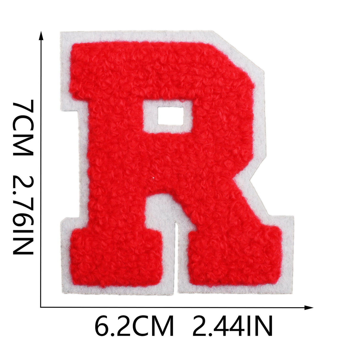 Iron-On Chenille Letter Patch – 7cm Tall, White Base with Red Letter