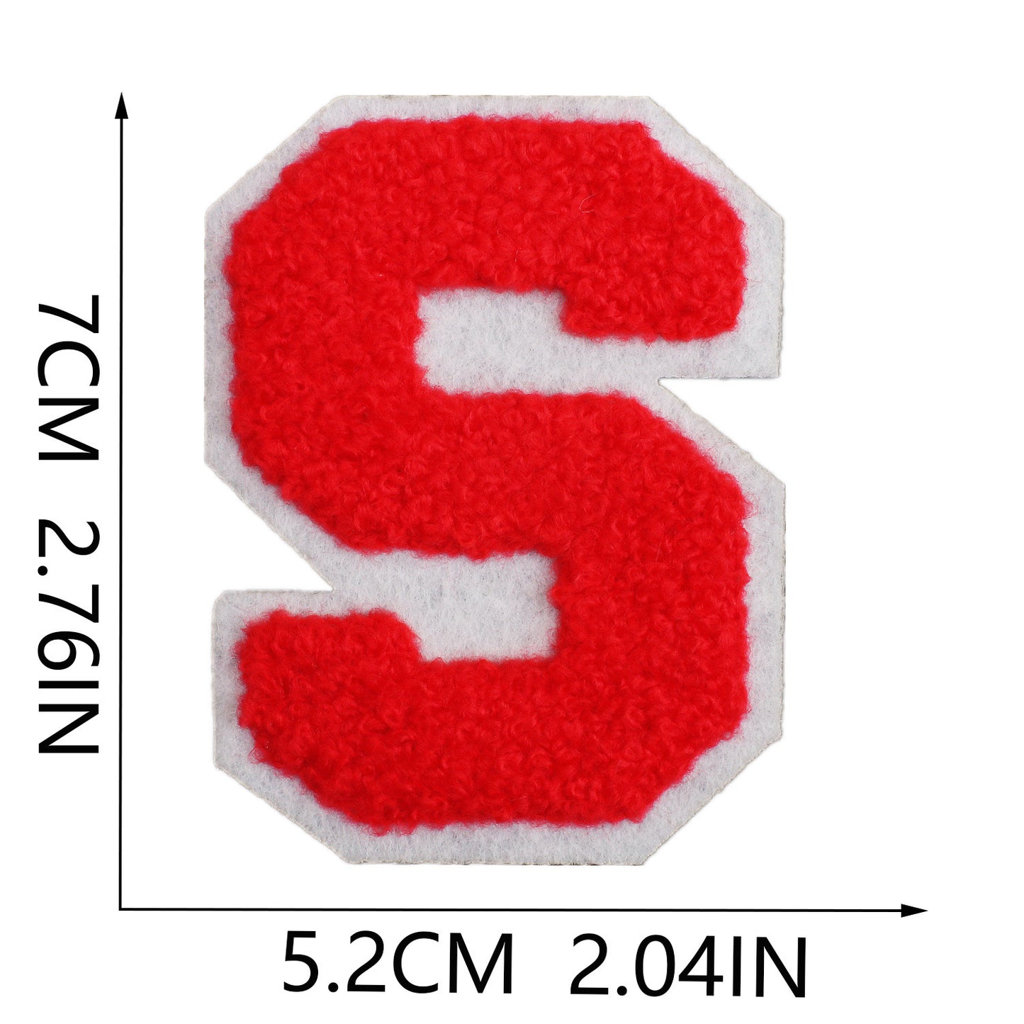 Iron-On Chenille Letter Patch – 7cm Tall, White Base with Red Letter