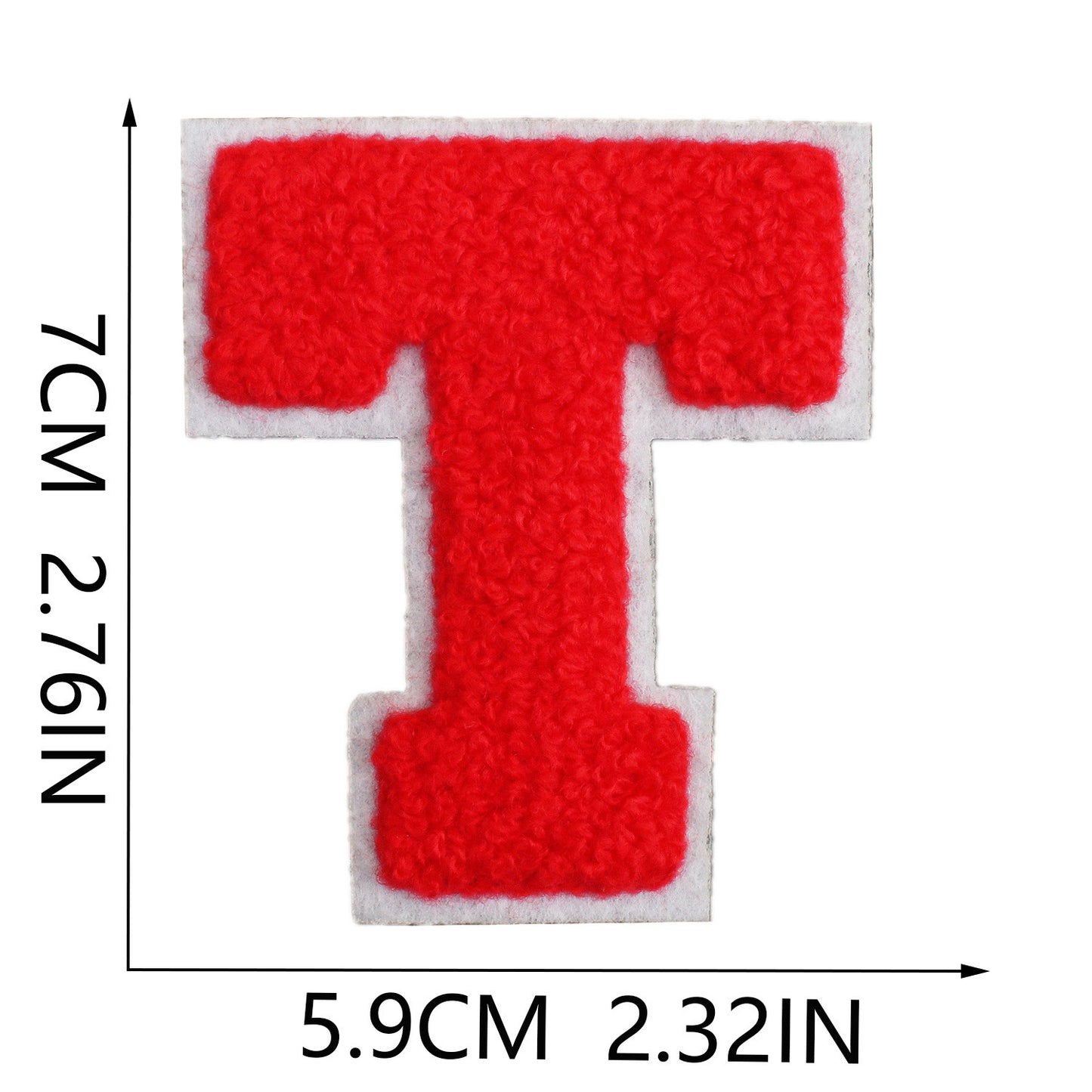 Iron-On Chenille Letter Patch – 7cm Tall, White Base with Red Letter