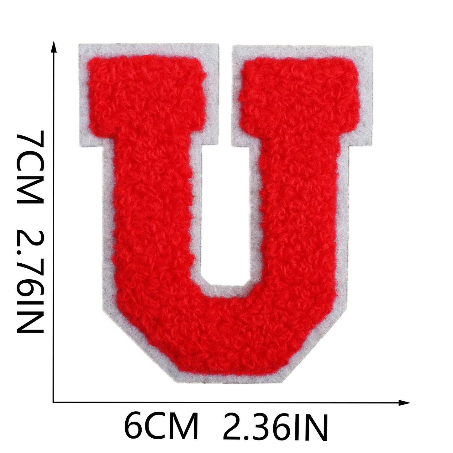 Iron-On Chenille Letter Patch – 7cm Tall, White Base with Red Letter