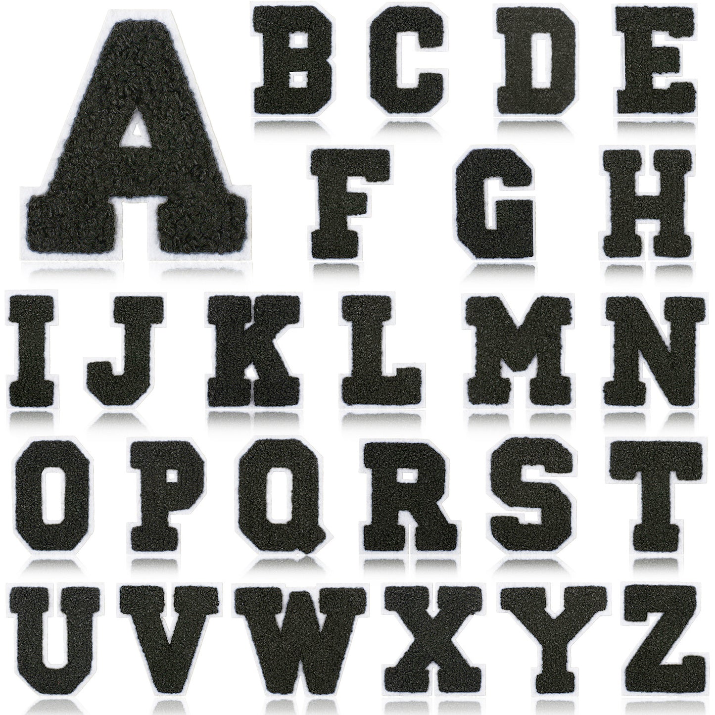 Iron-On Chenille Letter Patch – 7cm Tall, White Base with Black Letter