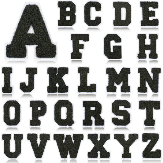 Iron-On Chenille Letter Patch – 7cm Tall, White Base with Black Letter
