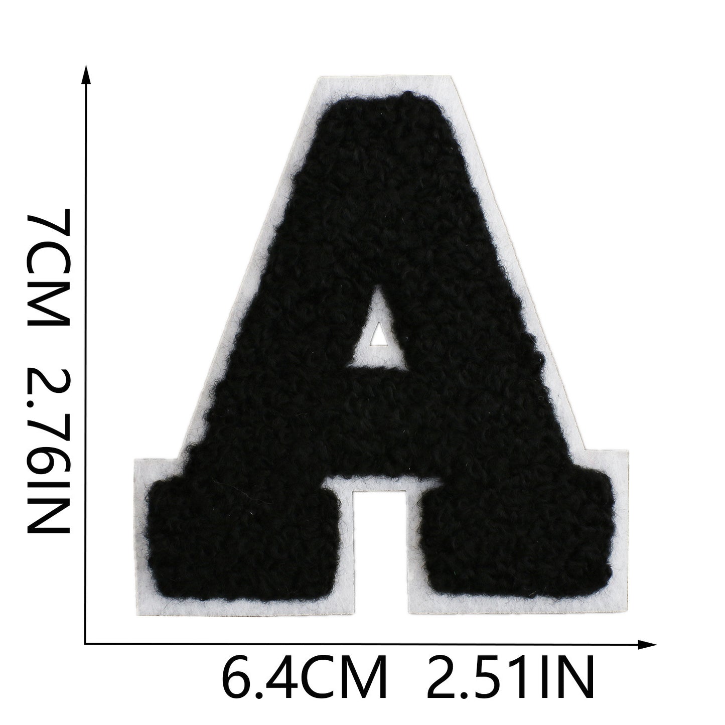 Iron-On Chenille Letter Patch – 7cm Tall, White Base with Black Letter