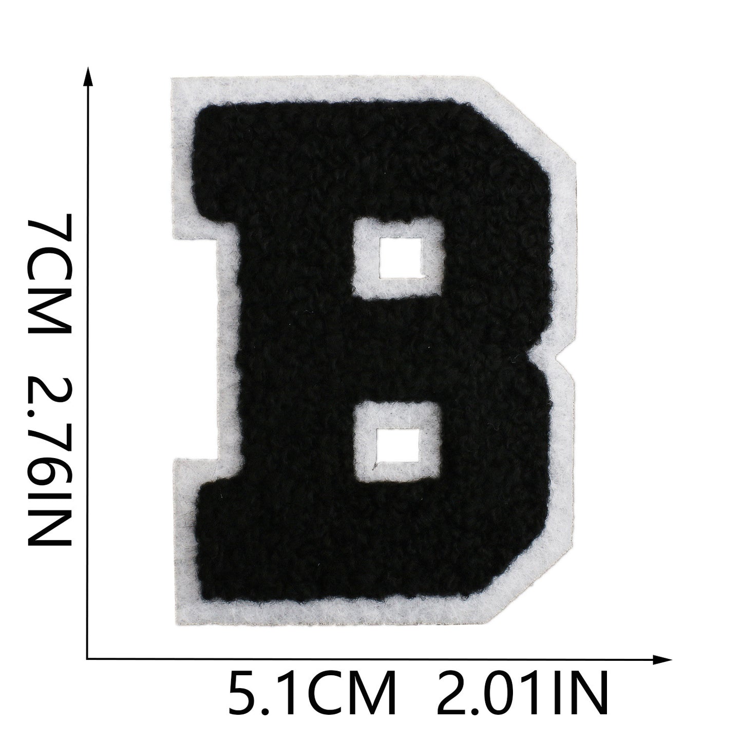 Iron-On Chenille Letter Patch – 7cm Tall, White Base with Black Letter