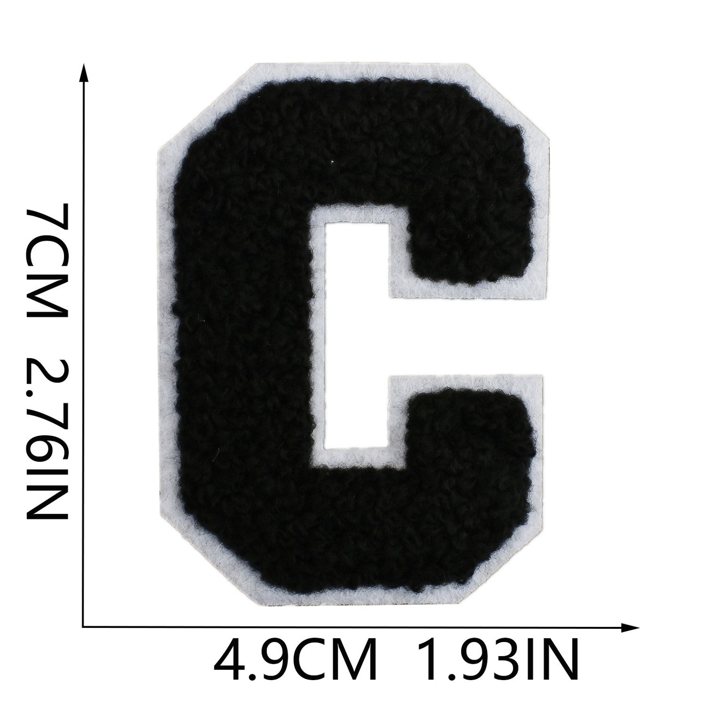 Iron-On Chenille Letter Patch – 7cm Tall, White Base with Black Letter