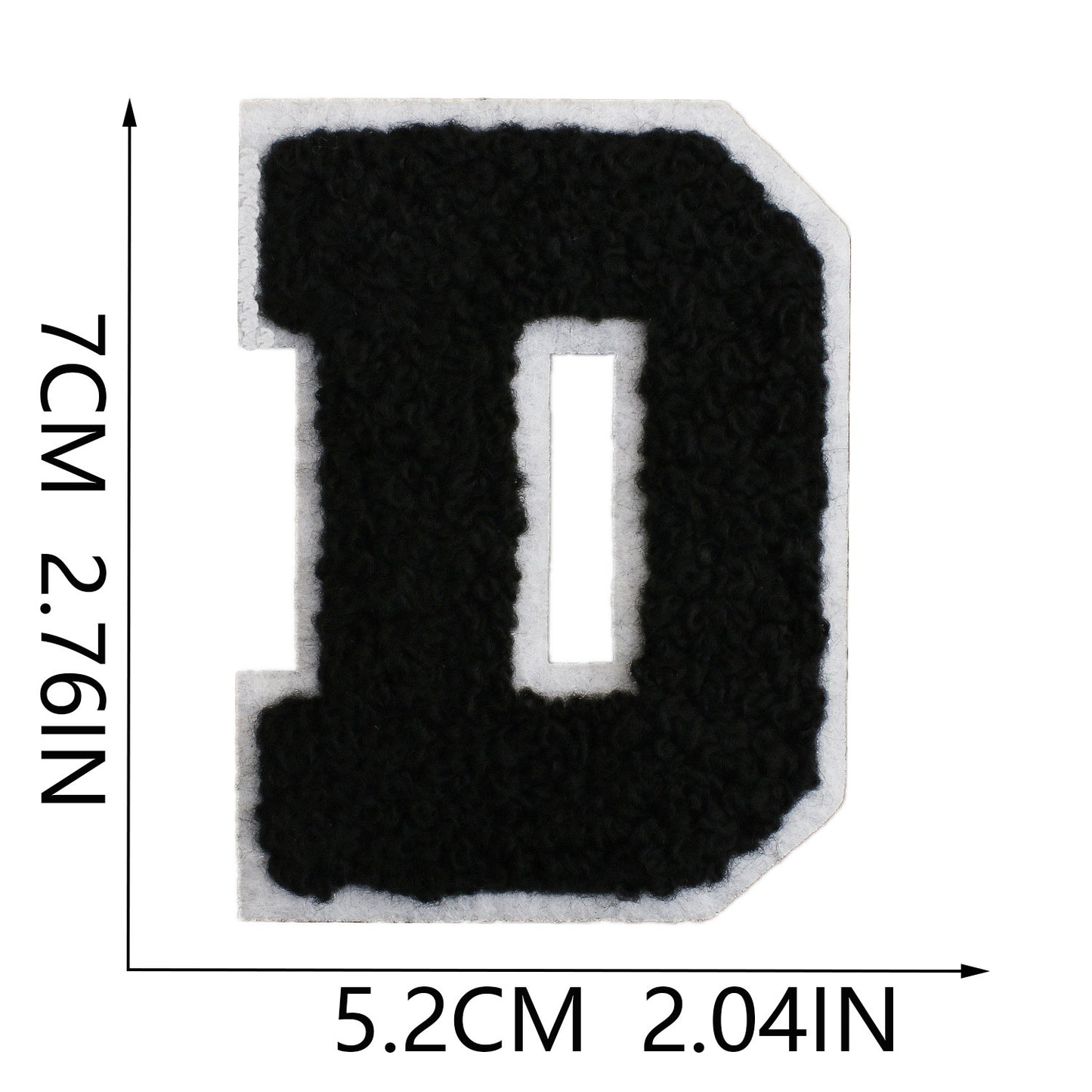 Iron-On Chenille Letter Patch – 7cm Tall, White Base with Black Letter