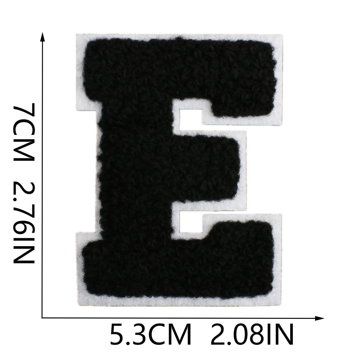 Iron-On Chenille Letter Patch – 7cm Tall, White Base with Black Letter