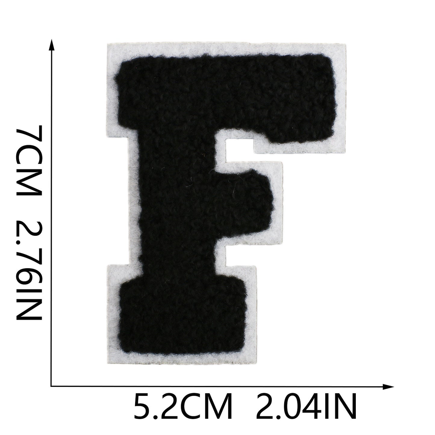 Iron-On Chenille Letter Patch – 7cm Tall, White Base with Black Letter
