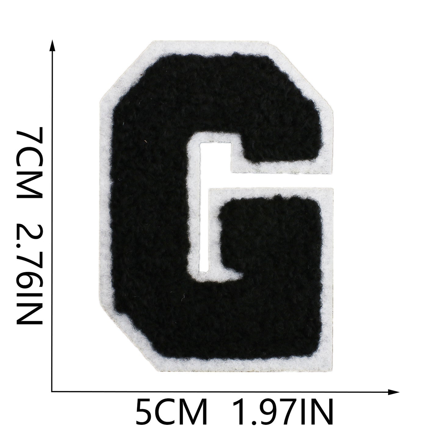 Iron-On Chenille Letter Patch – 7cm Tall, White Base with Black Letter