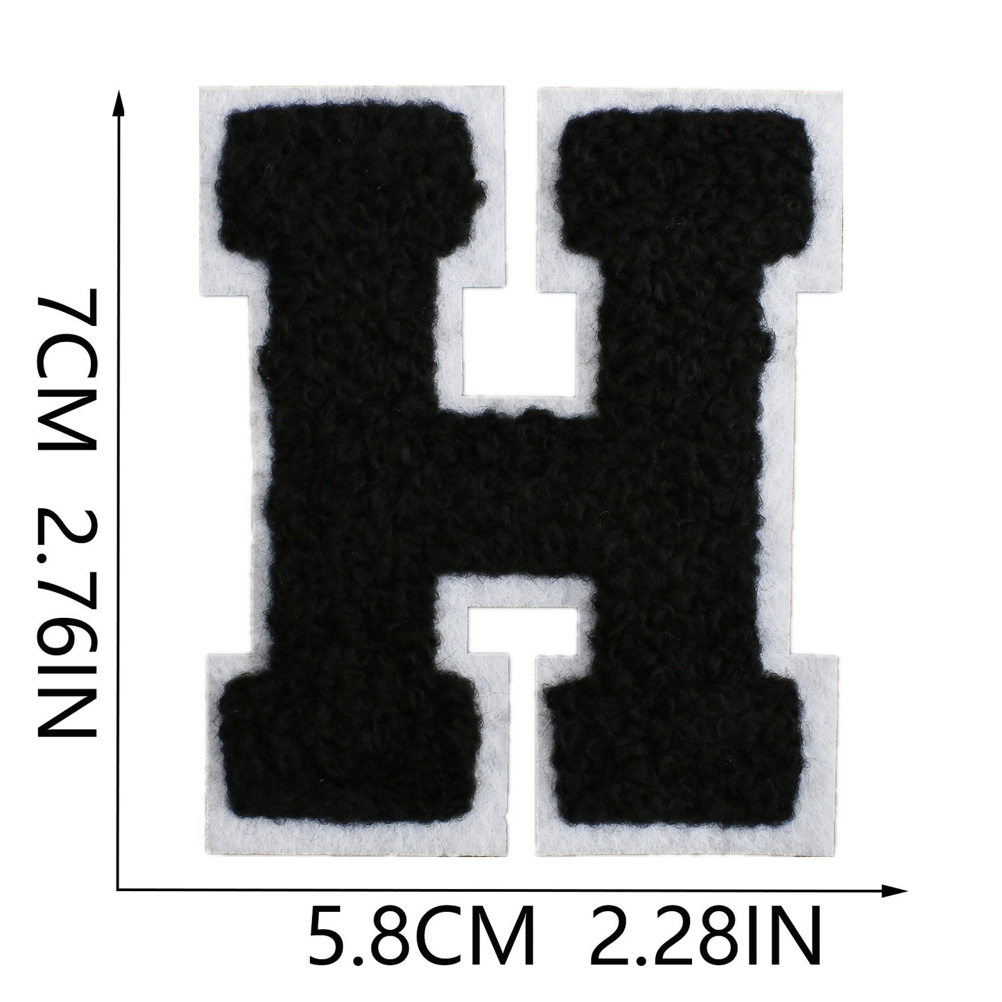 Iron-On Chenille Letter Patch – 7cm Tall, White Base with Black Letter