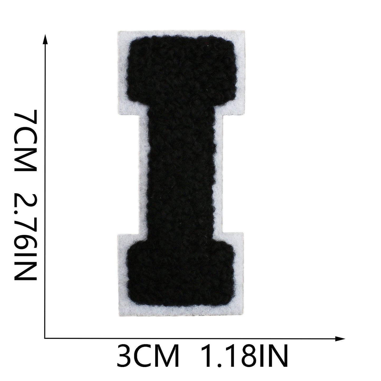 Iron-On Chenille Letter Patch – 7cm Tall, White Base with Black Letter