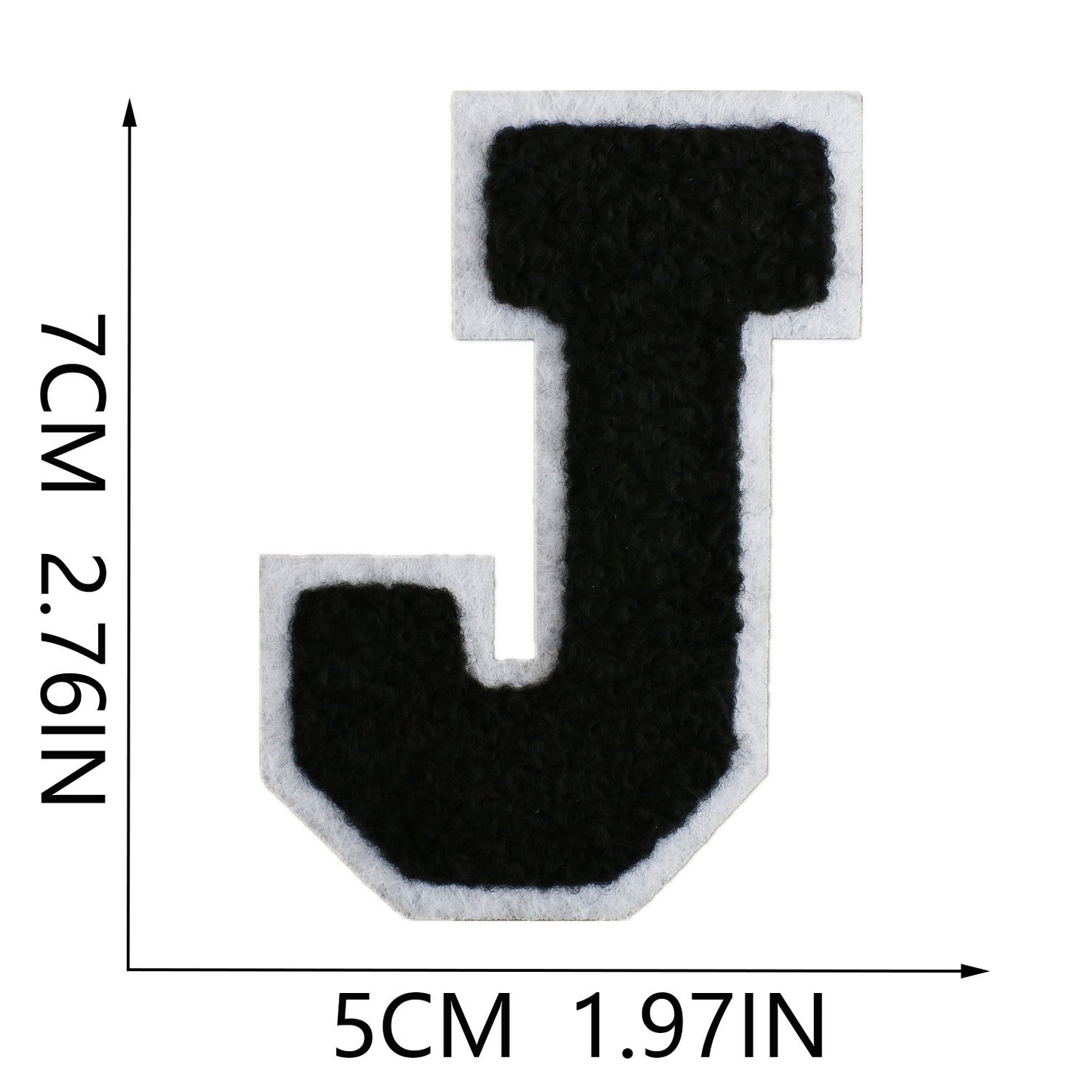 Iron-On Chenille Letter Patch – 7cm Tall, White Base with Black Letter