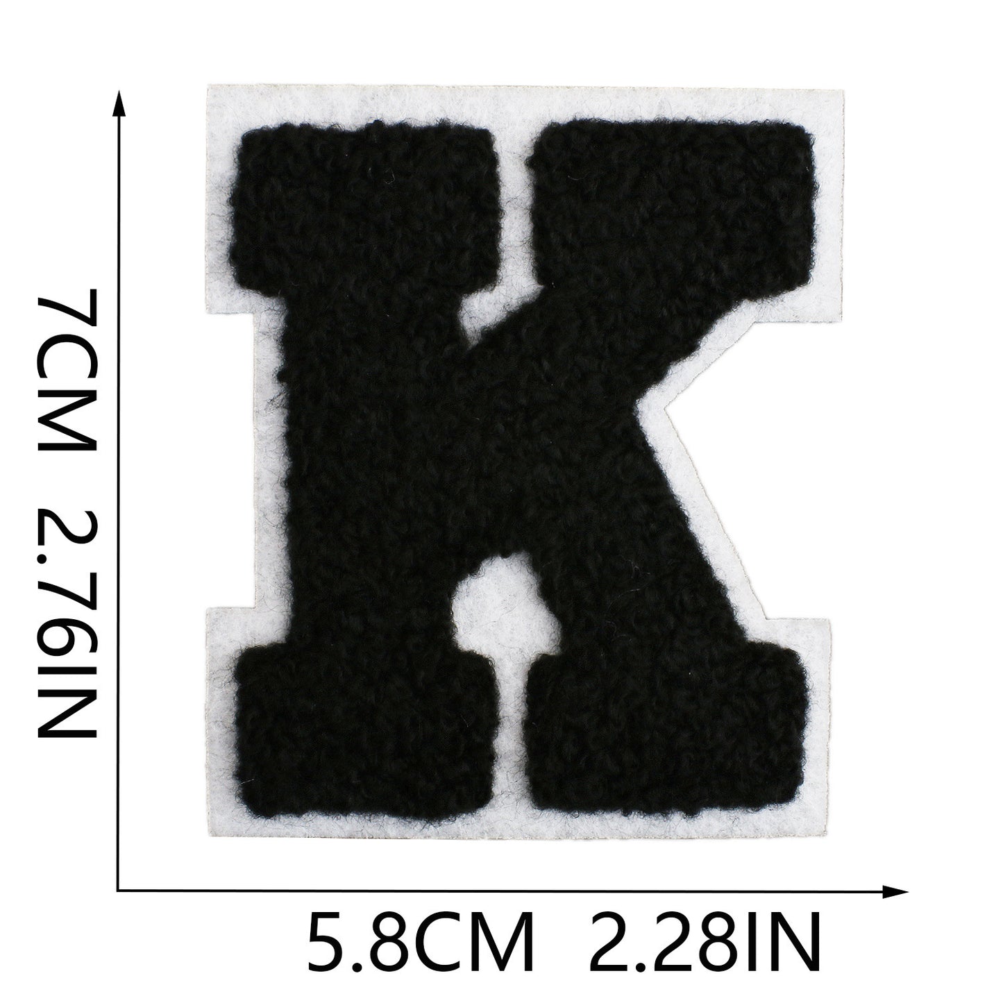 Iron-On Chenille Letter Patch – 7cm Tall, White Base with Black Letter
