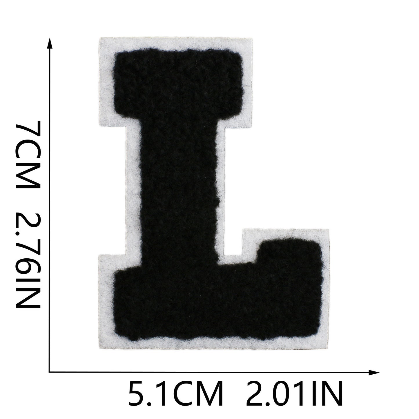 Iron-On Chenille Letter Patch – 7cm Tall, White Base with Black Letter