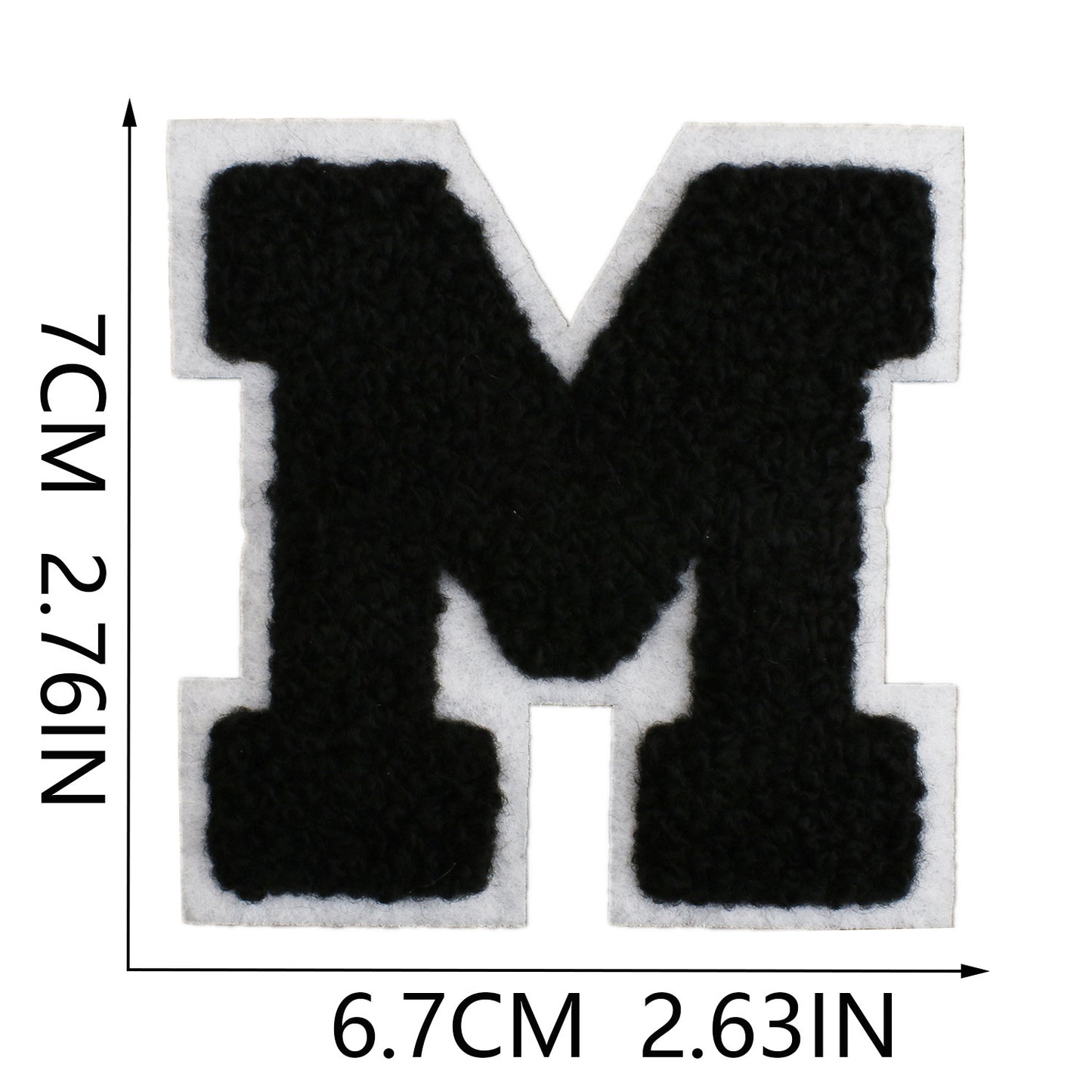Iron-On Chenille Letter Patch – 7cm Tall, White Base with Black Letter