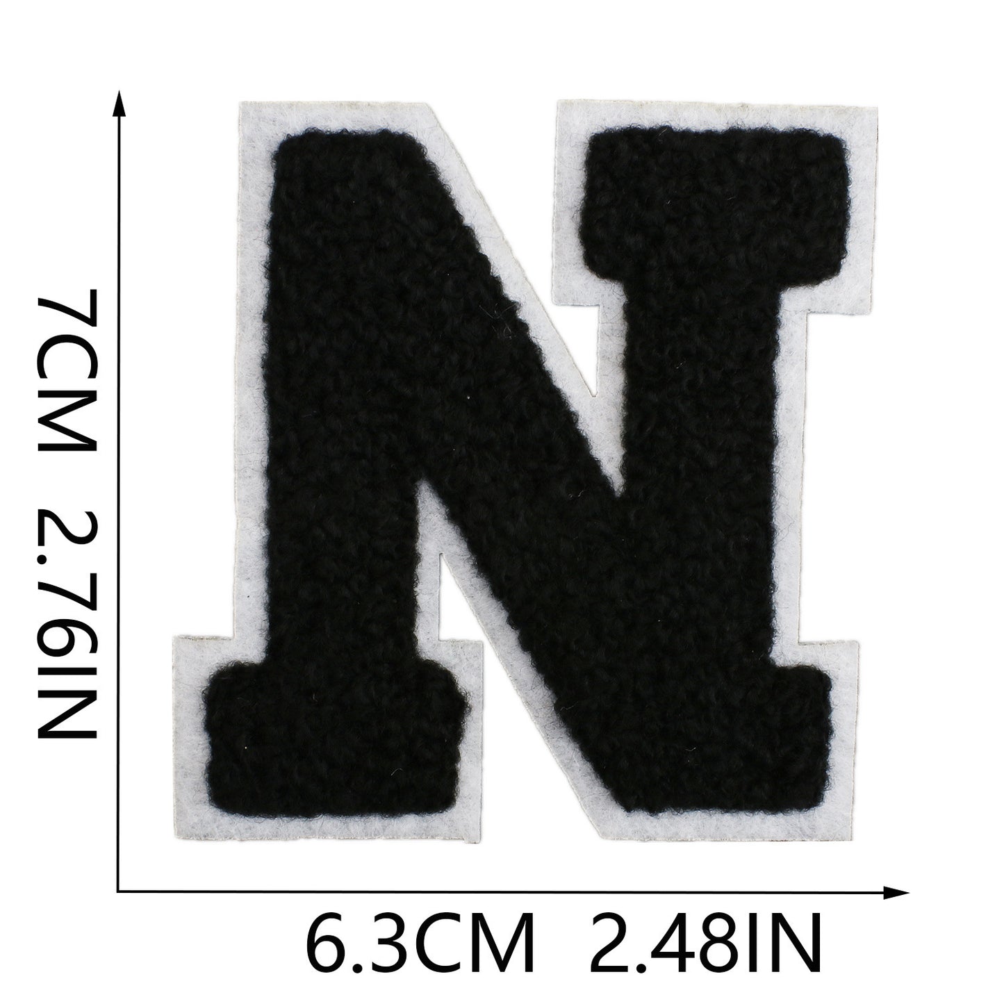 Iron-On Chenille Letter Patch – 7cm Tall, White Base with Black Letter