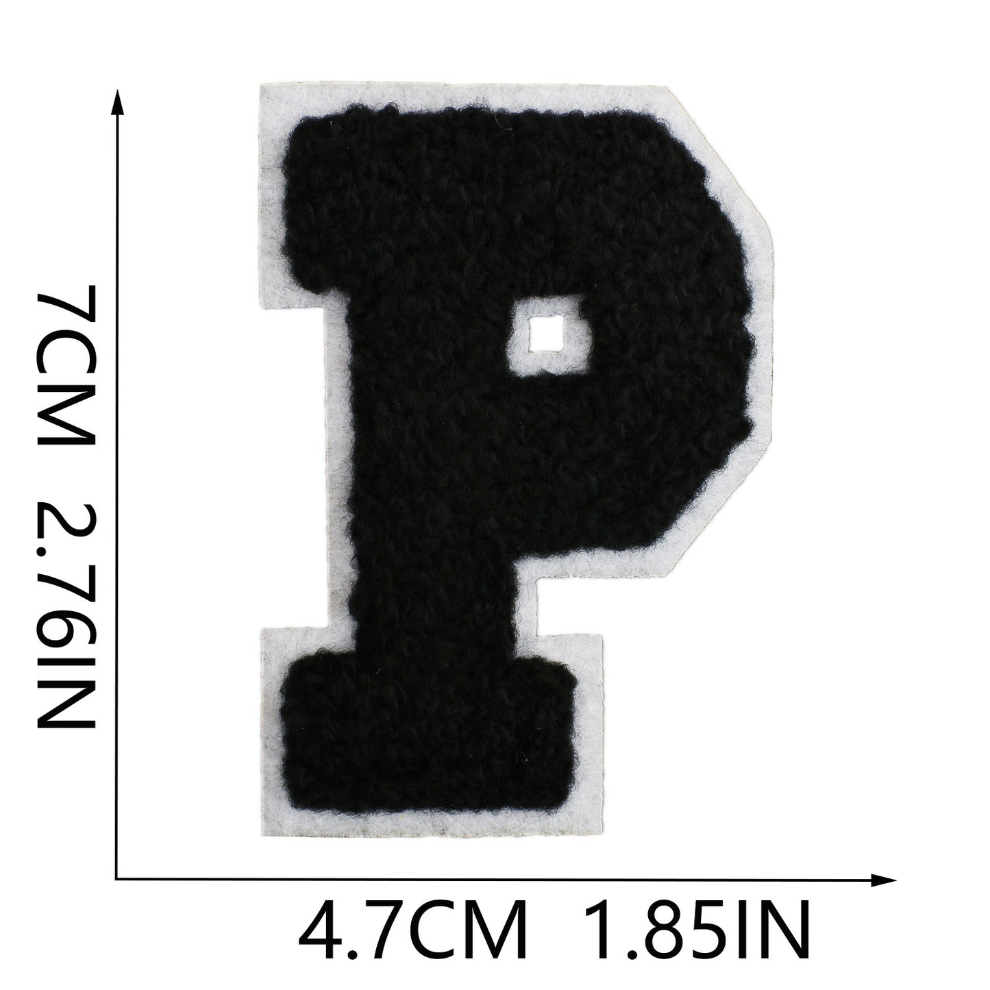 Iron-On Chenille Letter Patch – 7cm Tall, White Base with Black Letter