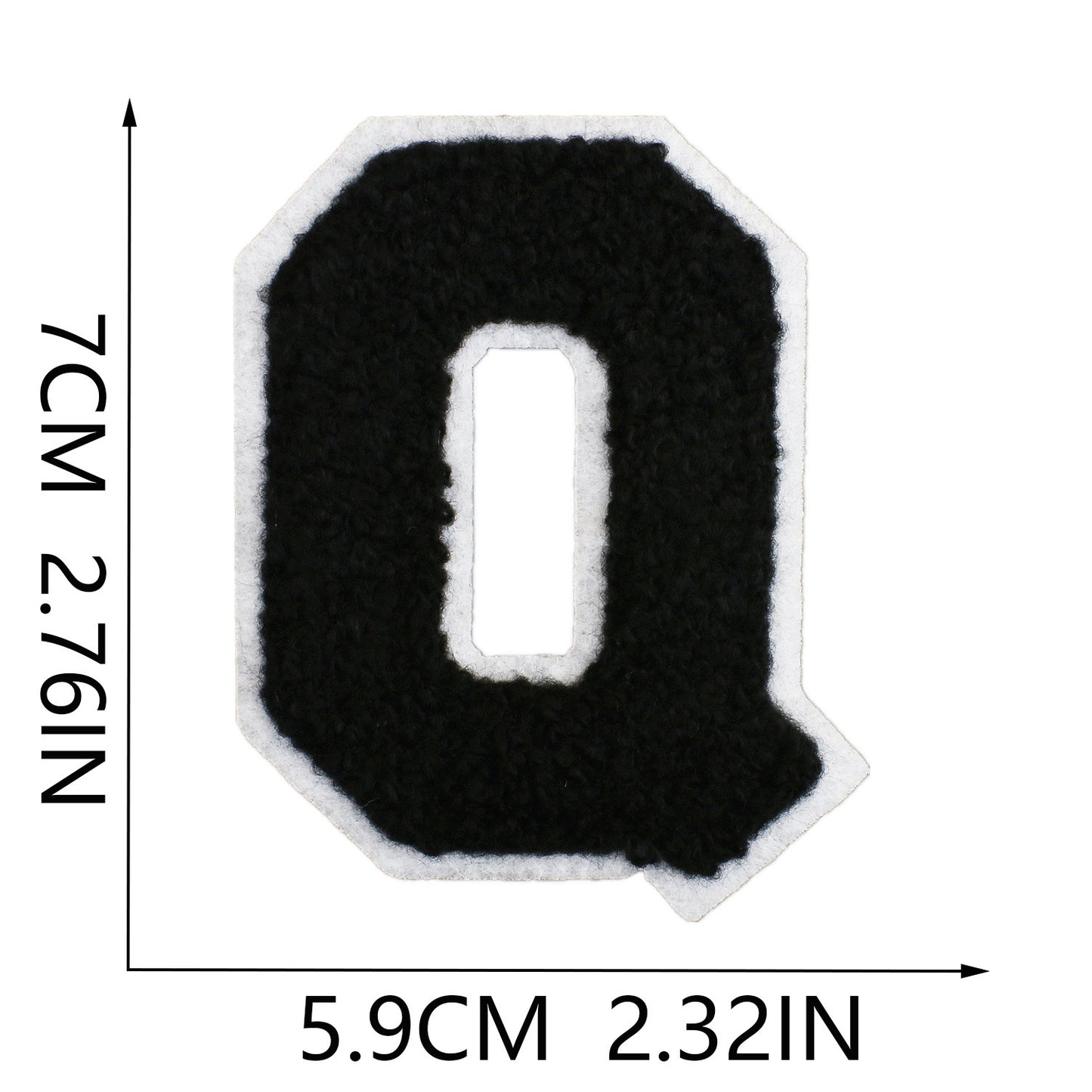 Iron-On Chenille Letter Patch – 7cm Tall, White Base with Black Letter