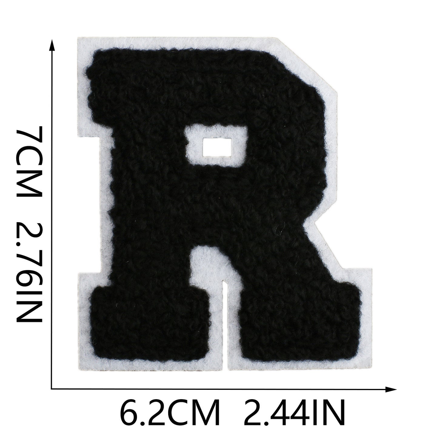 Iron-On Chenille Letter Patch – 7cm Tall, White Base with Black Letter