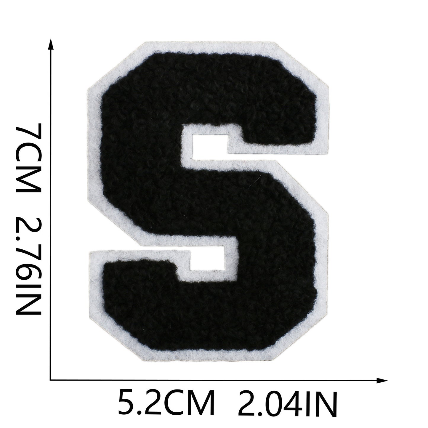 Iron-On Chenille Letter Patch – 7cm Tall, White Base with Black Letter