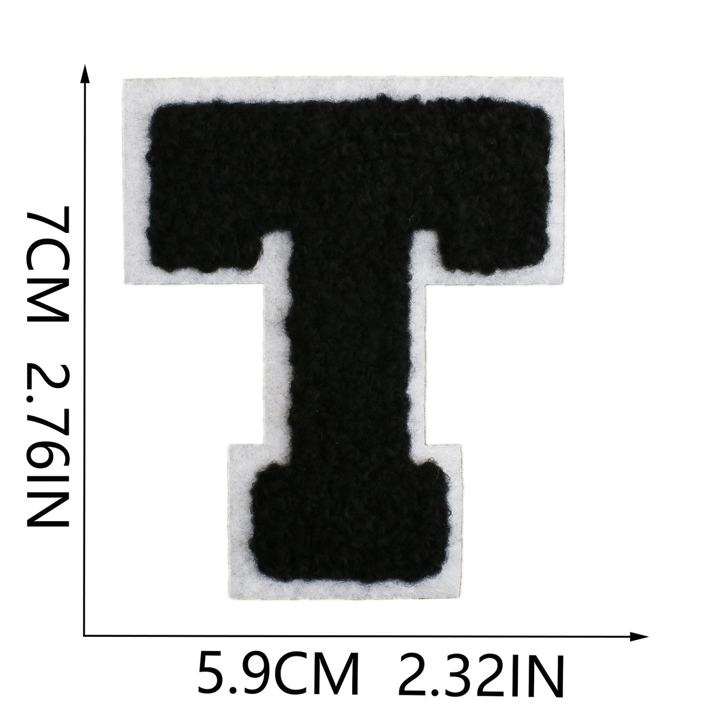 Iron-On Chenille Letter Patch – 7cm Tall, White Base with Black Letter