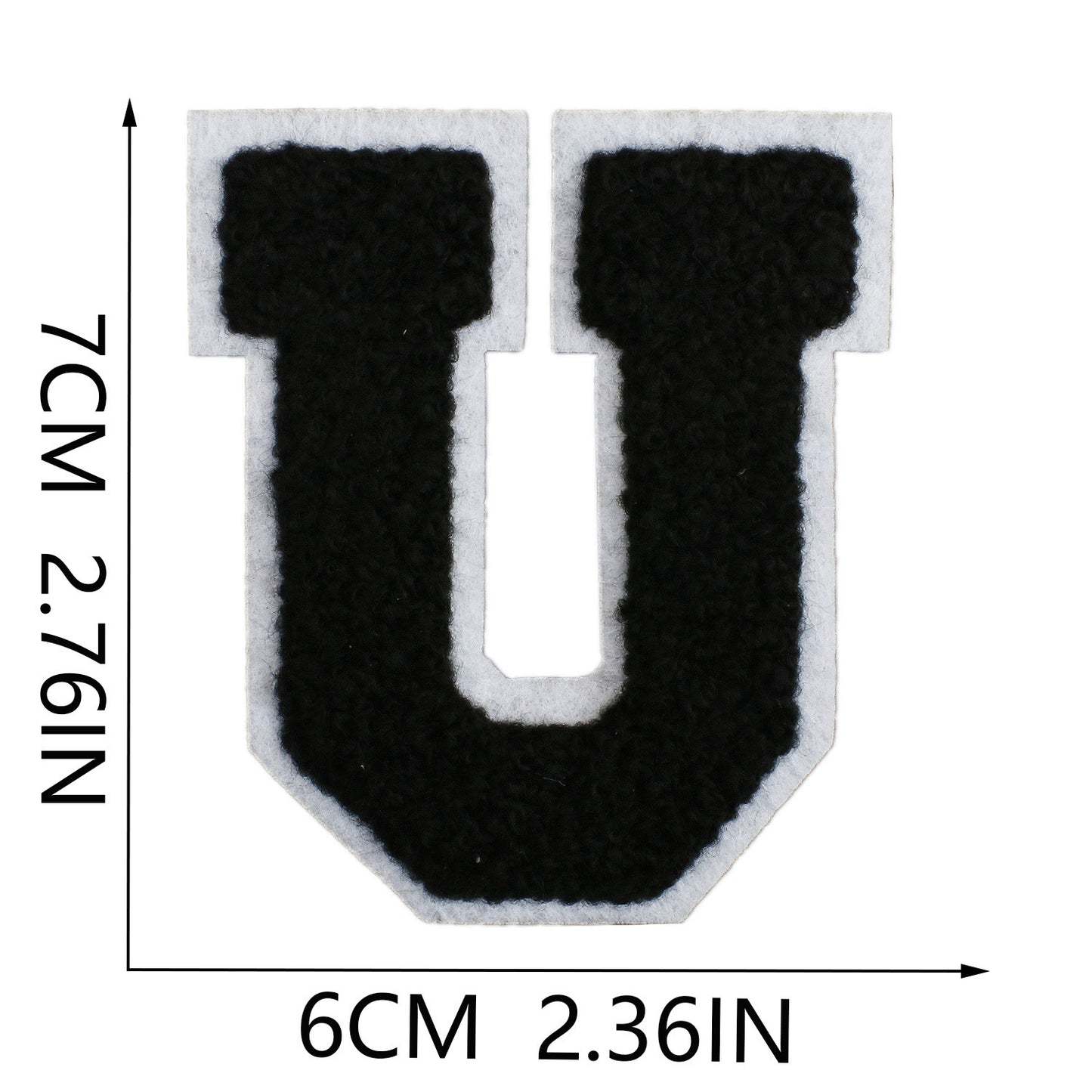 Iron-On Chenille Letter Patch – 7cm Tall, White Base with Black Letter