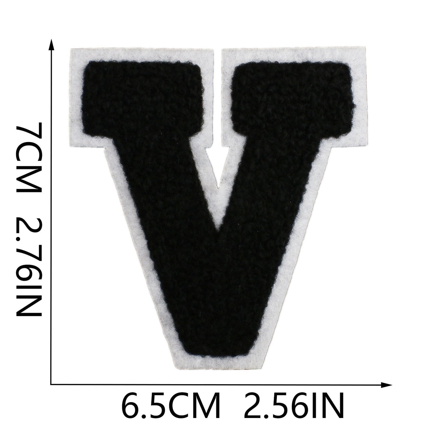 Iron-On Chenille Letter Patch – 7cm Tall, White Base with Black Letter