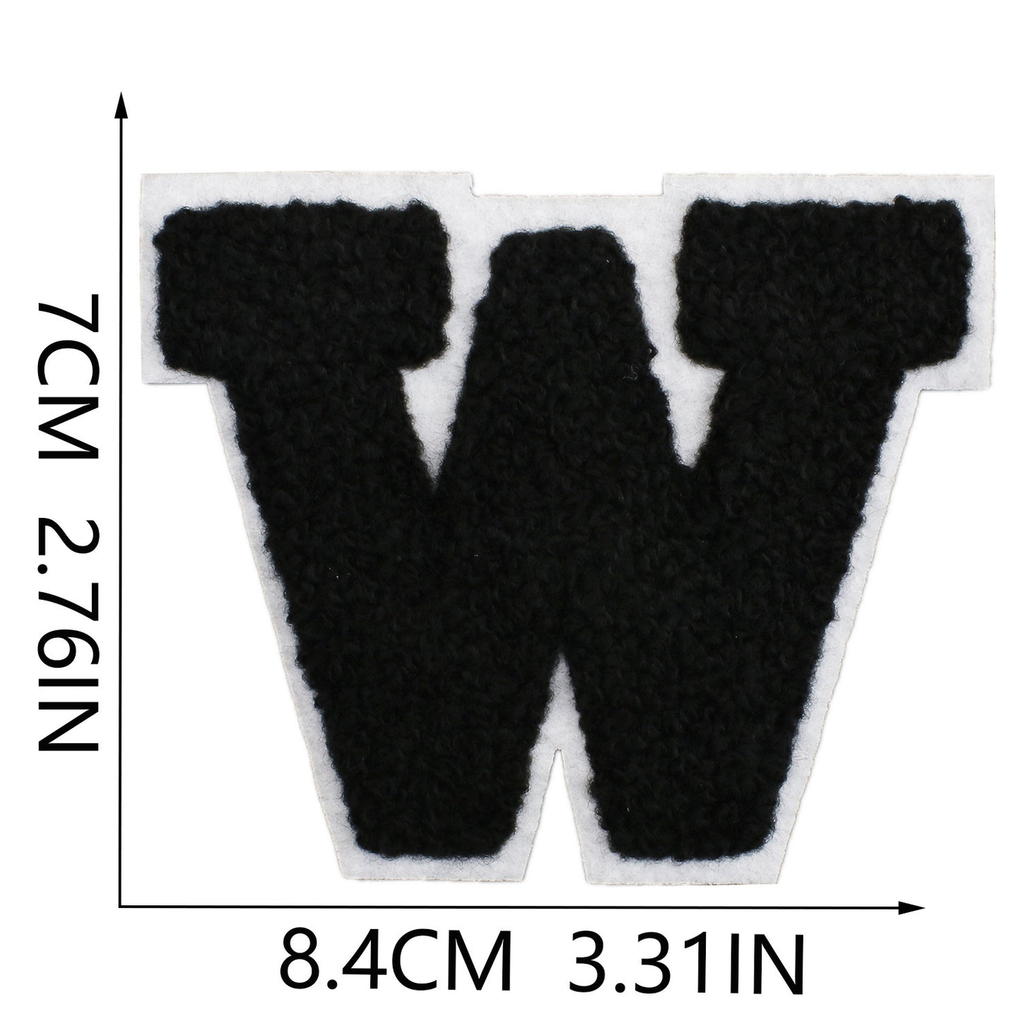 Iron-On Chenille Letter Patch – 7cm Tall, White Base with Black Letter