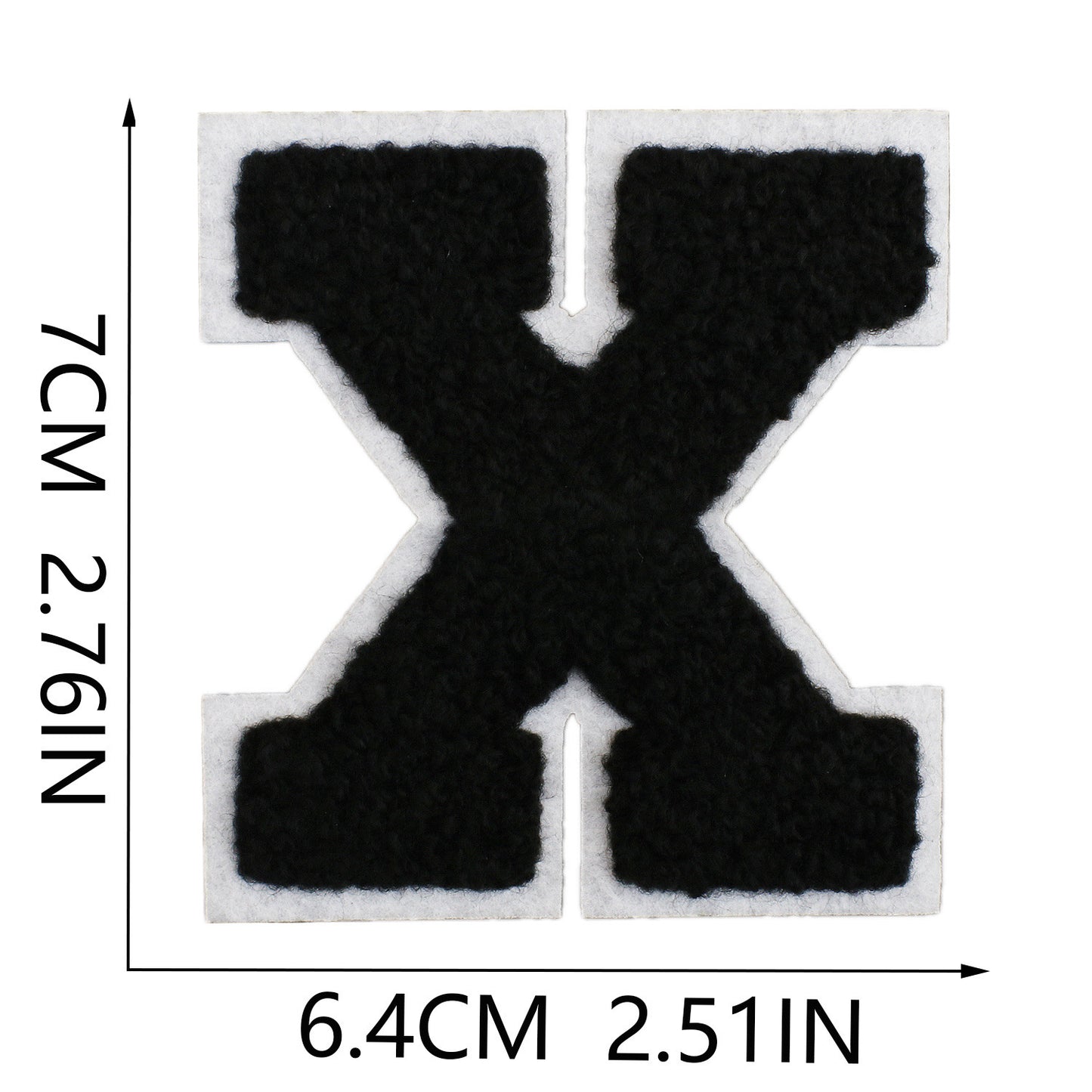 Iron-On Chenille Letter Patch – 7cm Tall, White Base with Black Letter