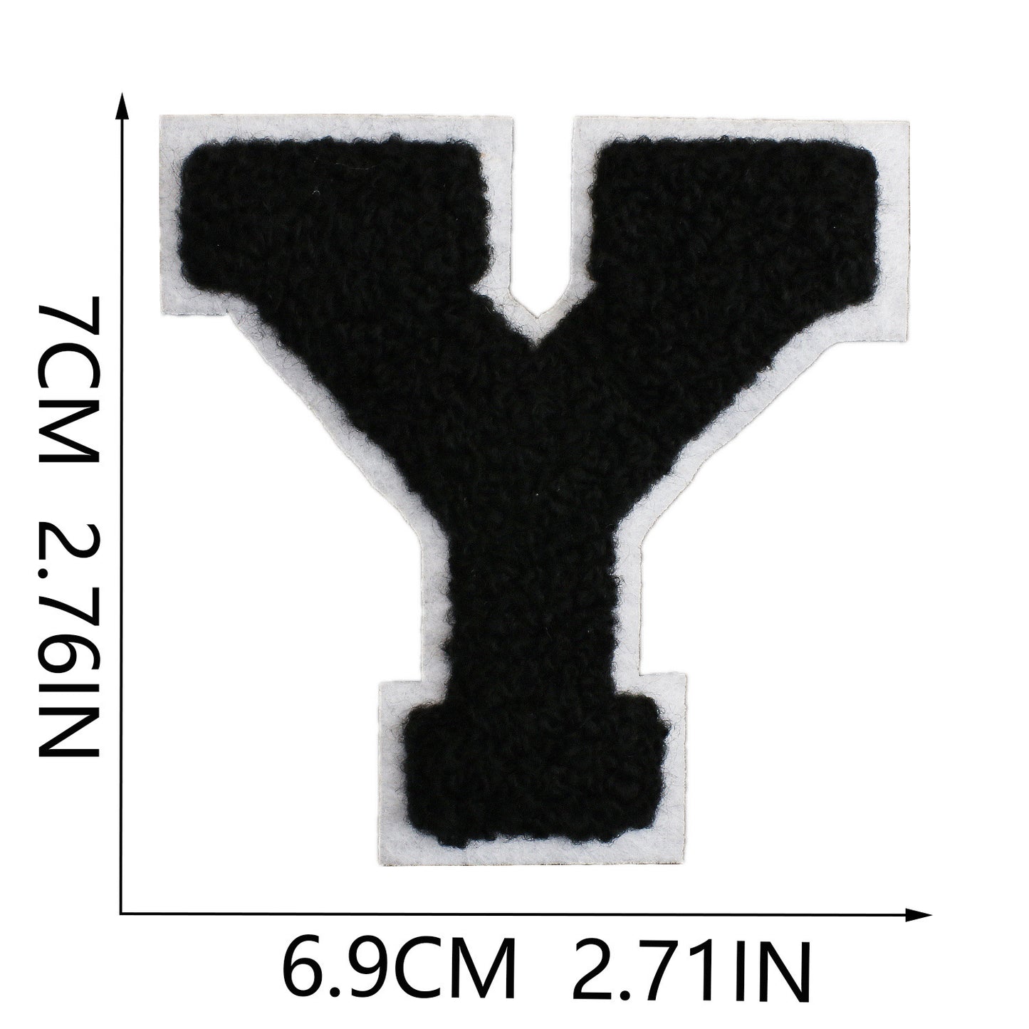 Iron-On Chenille Letter Patch – 7cm Tall, White Base with Black Letter