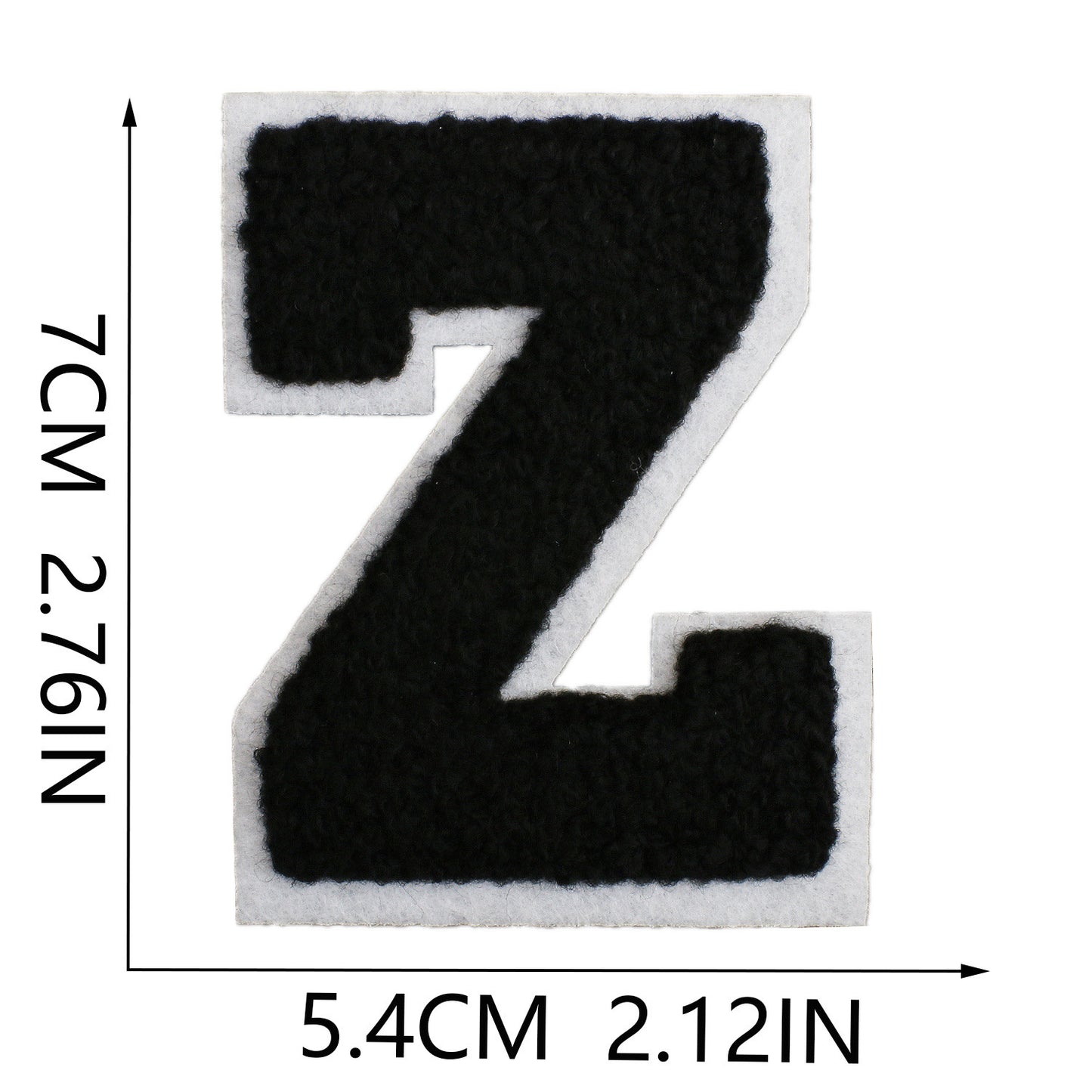 Iron-On Chenille Letter Patch – 7cm Tall, White Base with Black Letter