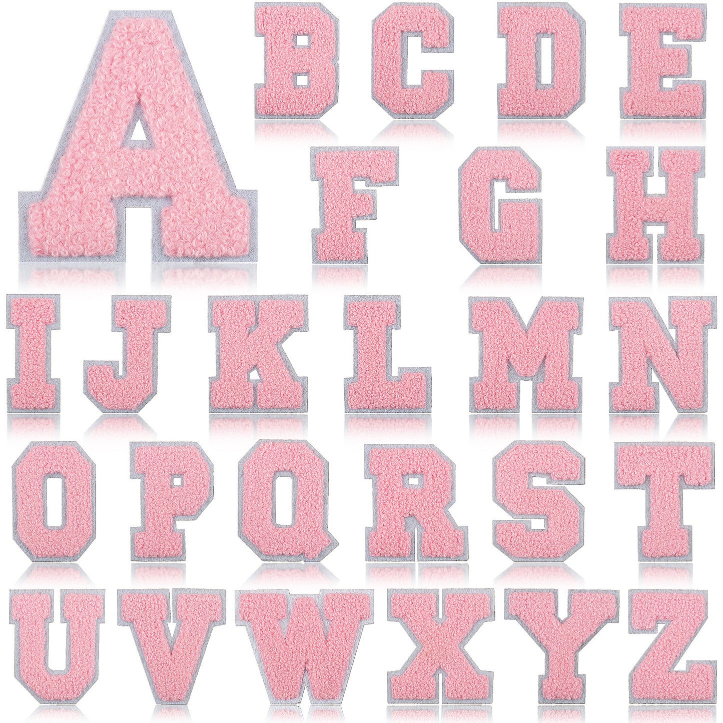 Iron-On Chenille Letter Patch – 7cm Tall, White Base with Pink Letter