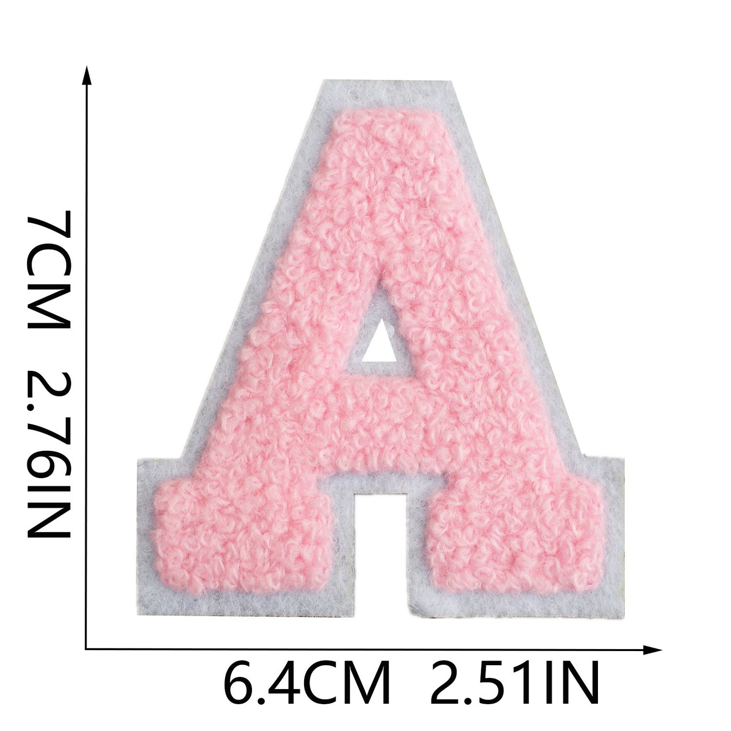 Iron-On Chenille Letter Patch – 7cm Tall, White Base with Pink Letter
