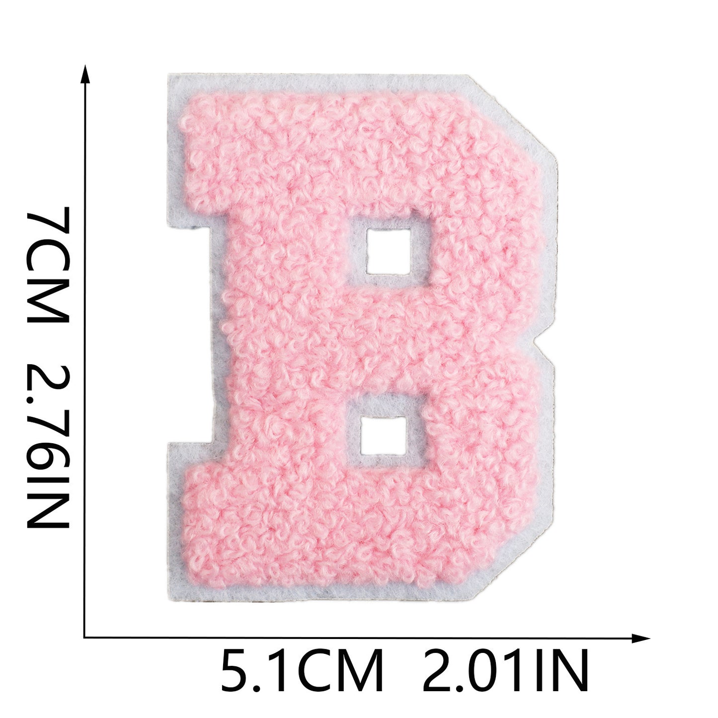 Iron-On Chenille Letter Patch – 7cm Tall, White Base with Pink Letter
