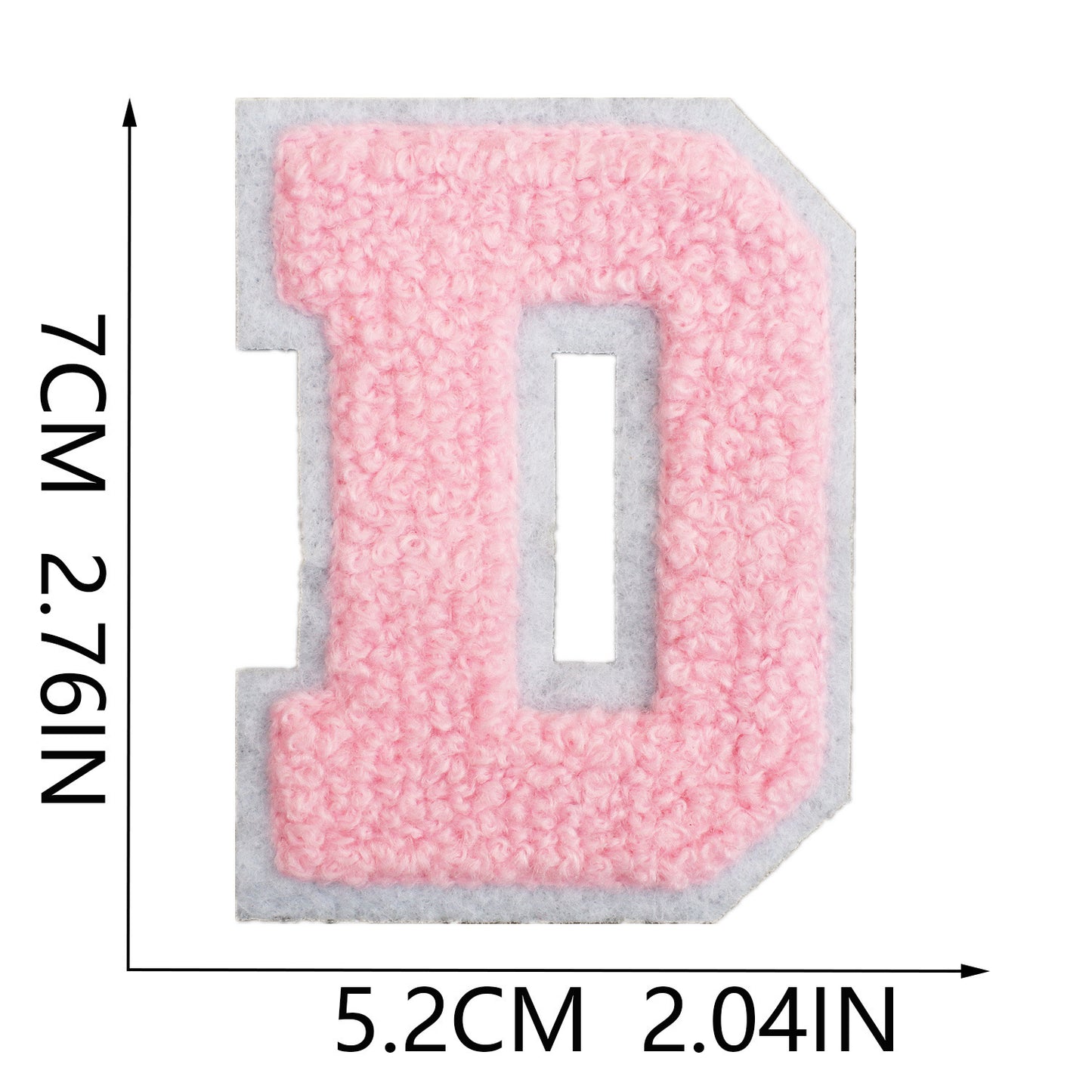 Iron-On Chenille Letter Patch – 7cm Tall, White Base with Pink Letter