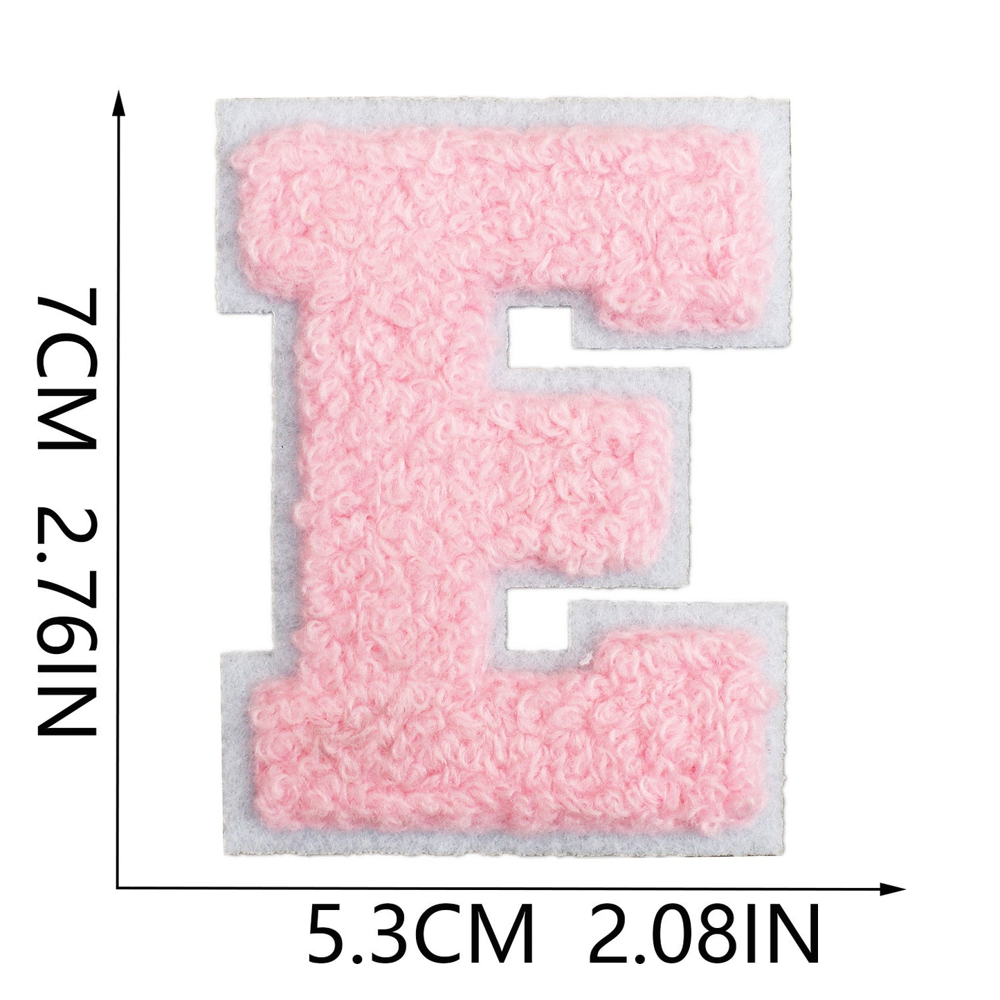 Iron-On Chenille Letter Patch – 7cm Tall, White Base with Pink Letter