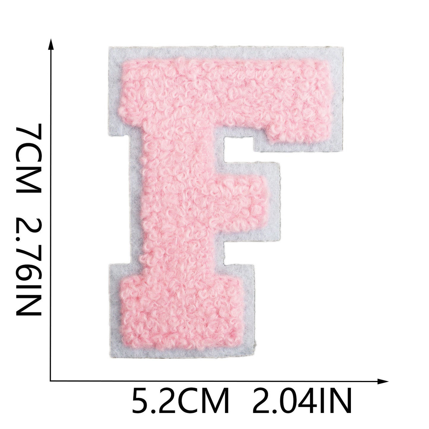 Iron-On Chenille Letter Patch – 7cm Tall, White Base with Pink Letter