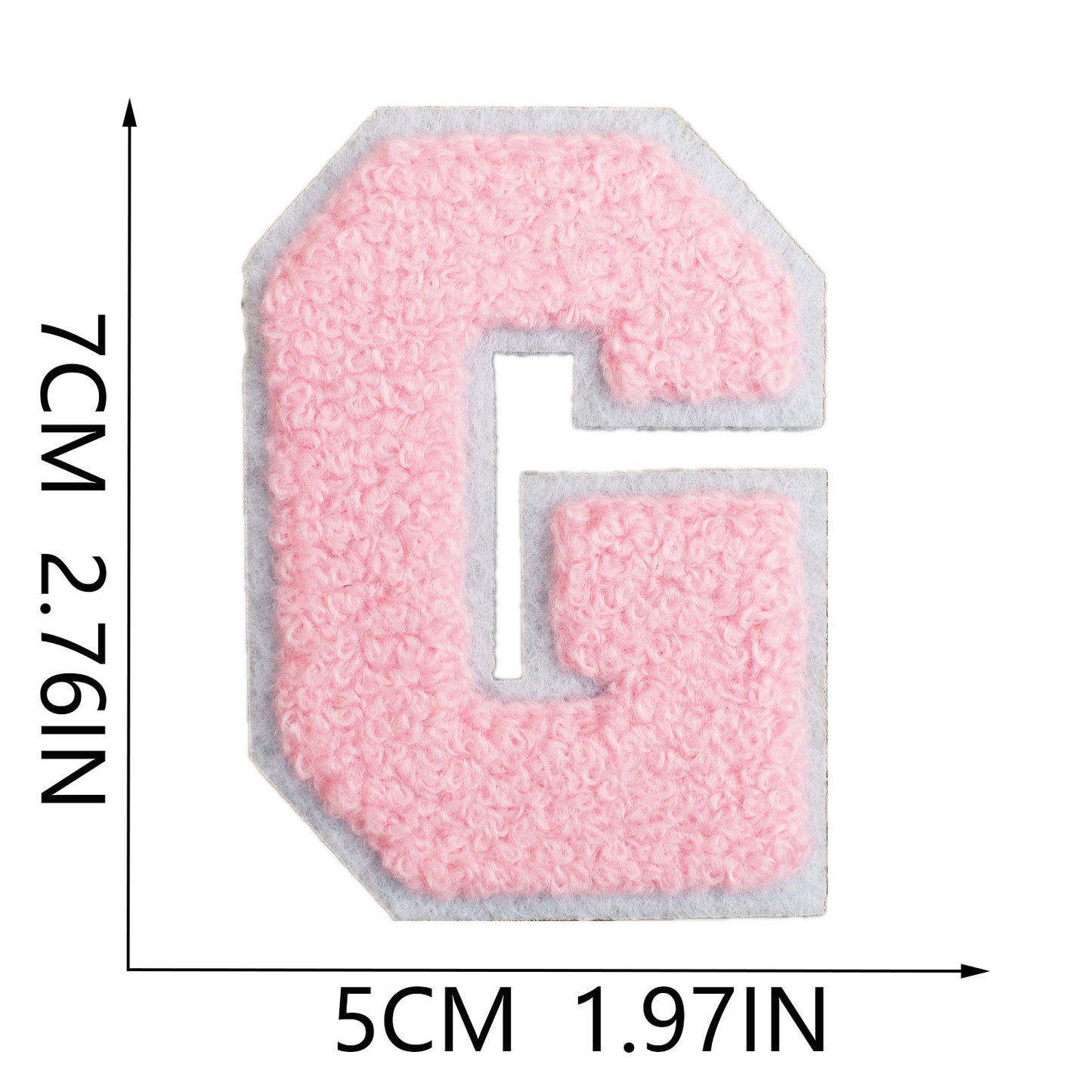 Iron-On Chenille Letter Patch – 7cm Tall, White Base with Pink Letter