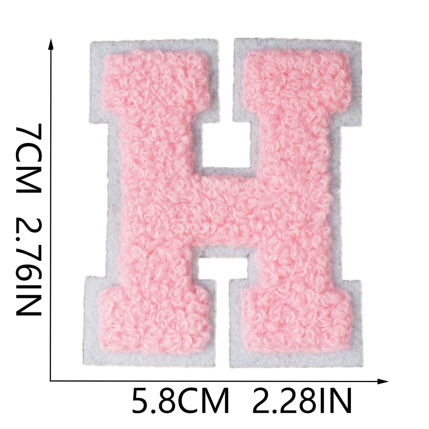 Iron-On Chenille Letter Patch – 7cm Tall, White Base with Pink Letter
